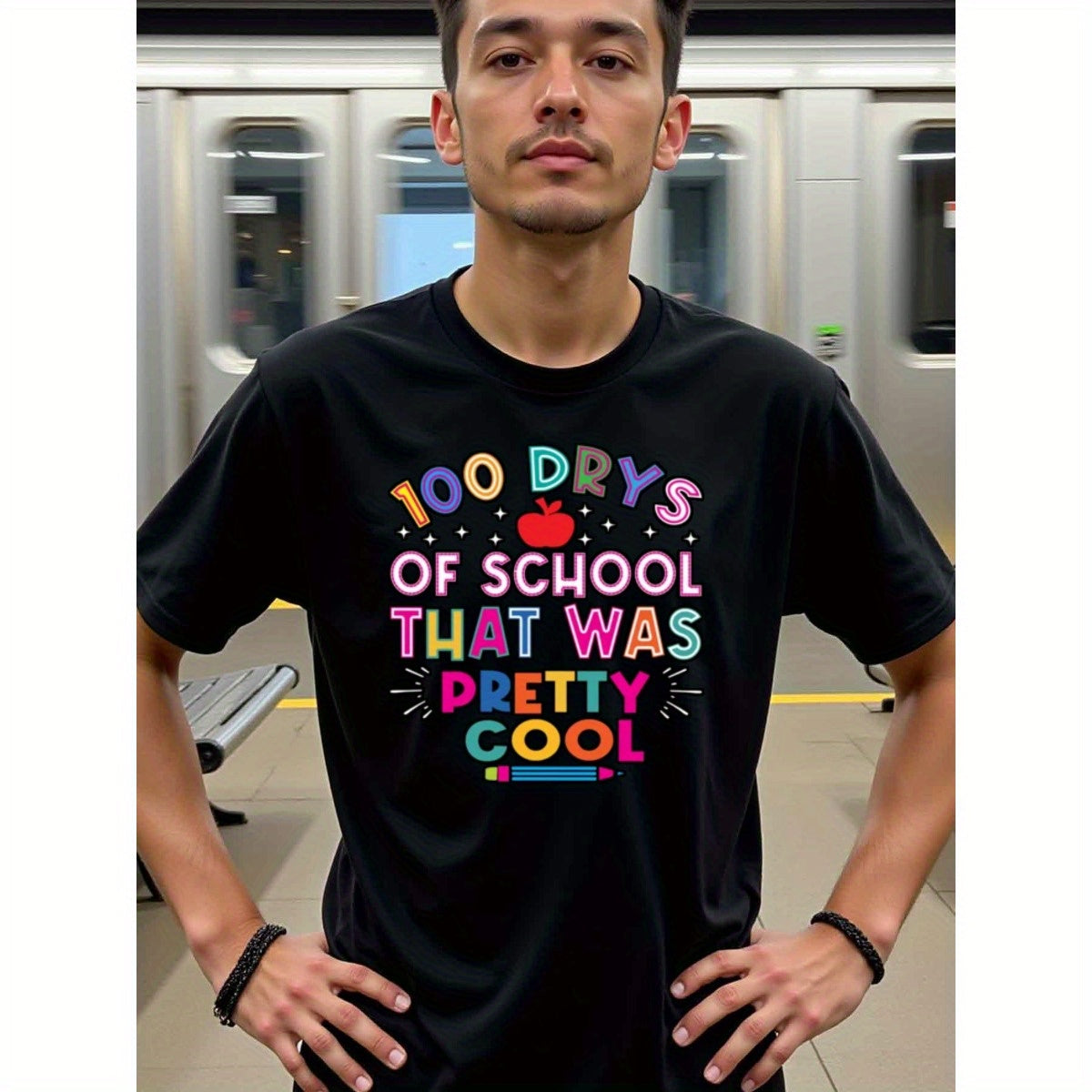 natee local warehouse clearance 100 Days of School: That Was Pretty Cool, 100% Cotton Fabric,Crew Neck,Short Sleeve,Regular Fit,All-season casual wear for man and teens-perfect for running, hiking, the beach, and parties Christian festival Thanksgiving Da
