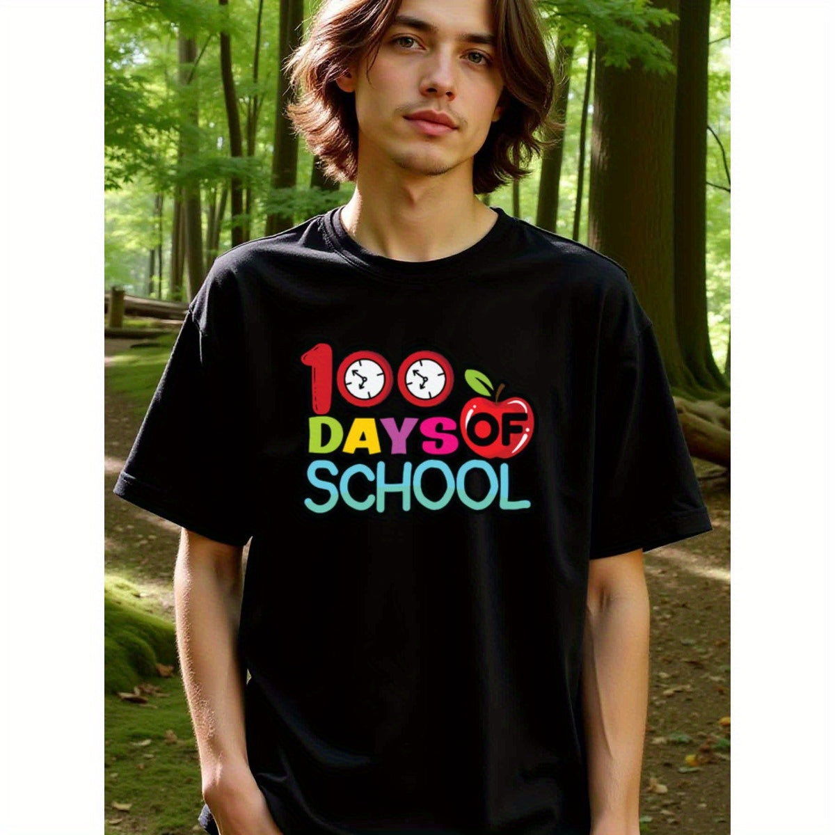 natee local warehouse clearance 100 Days of School Celebration T-shirt, man's T-Shirt,100% Cotton Fabric,Crew Neck,Short Sleeve,Regular Fit,All-Season Casual Wear,180gsm-Ideal For Summer Holiday Gift, 男t