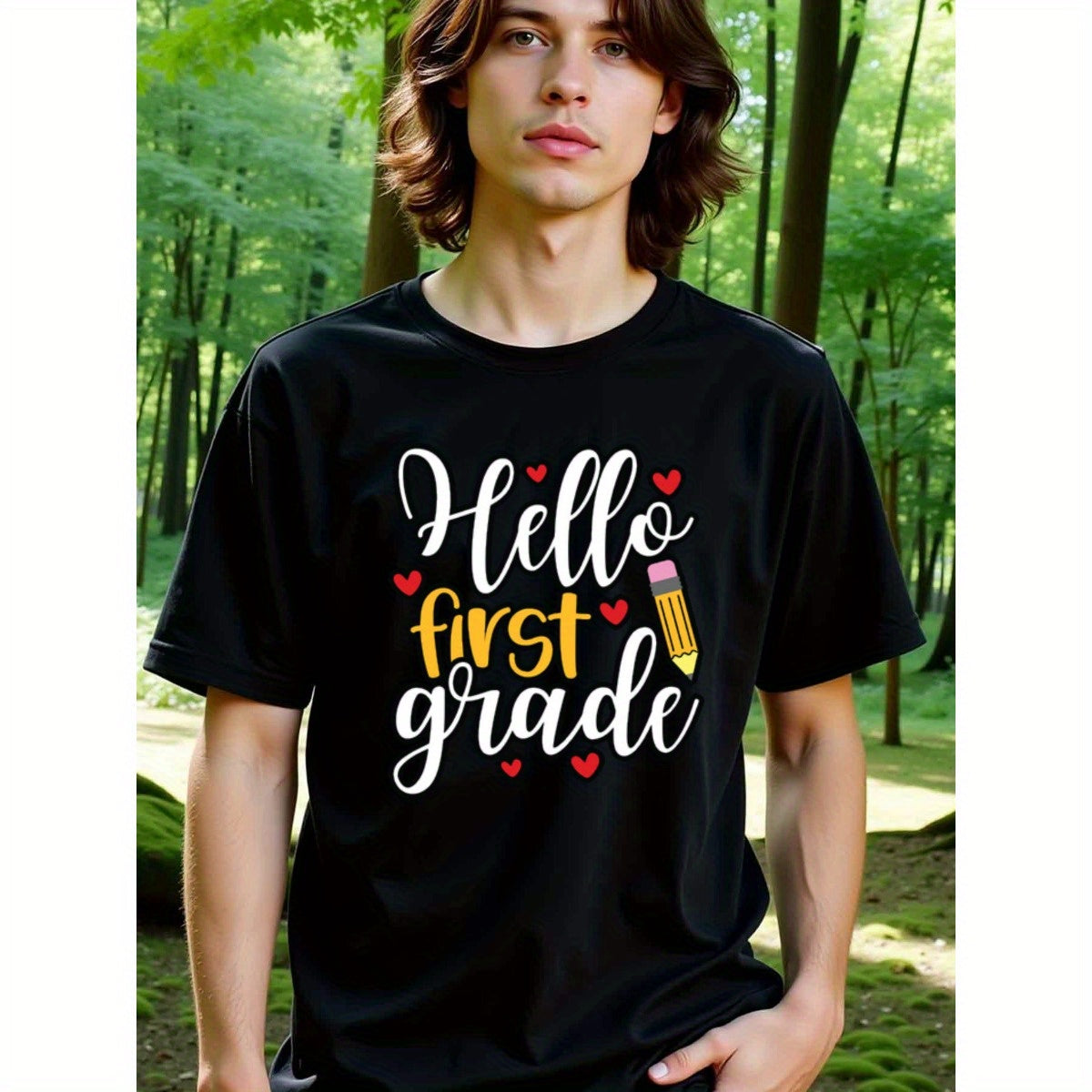 natee local warehouse clearance Back-to-school Hello First Grade Teacher T-shirt, 男t