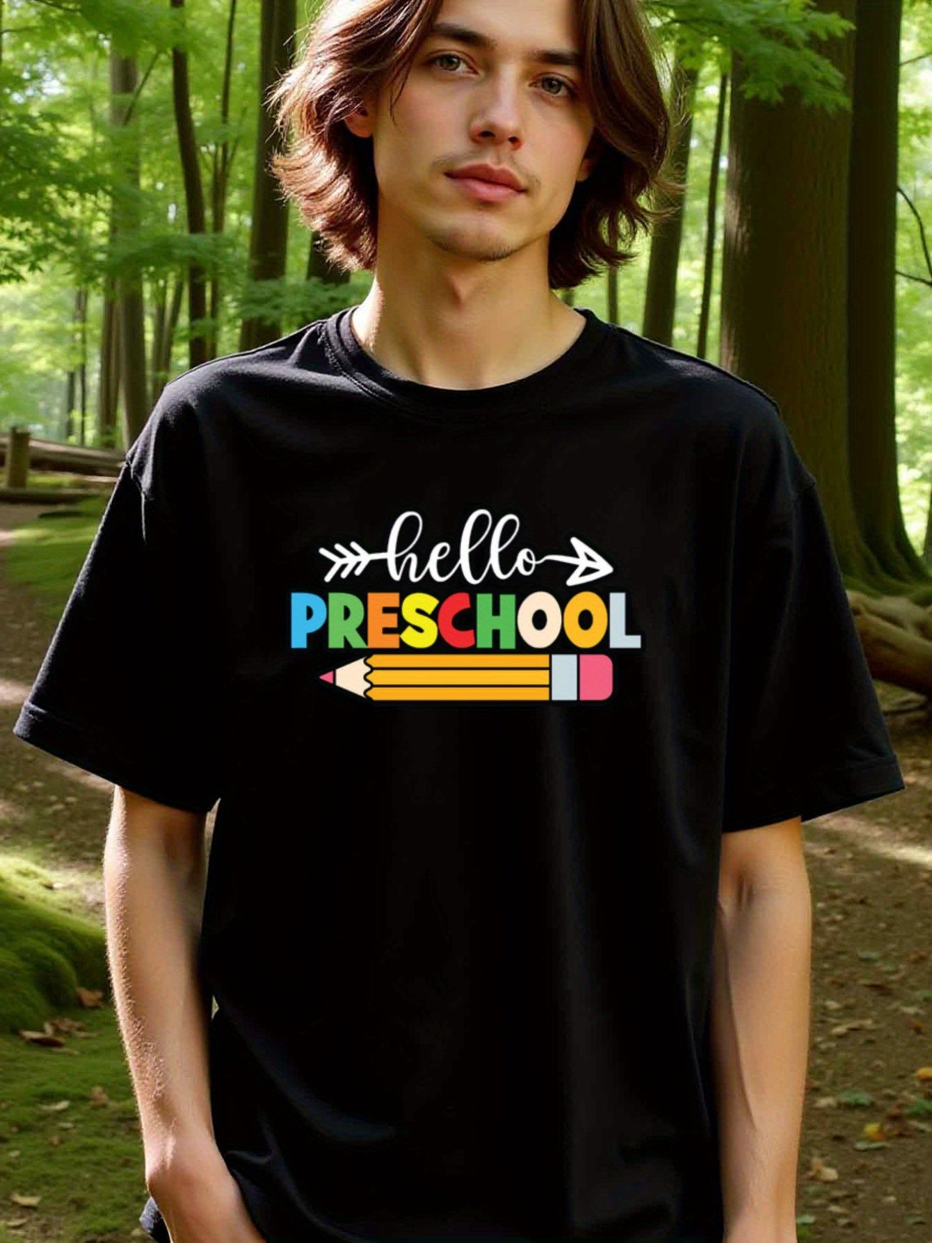 natee local warehouse clearance Back-to-school Hello Preschool Graphic Tee for Kids, man's T-Shirt,100% Cotton Fabric,Crew Neck,Short Sleeve,Regular Fit,All-Season Casual Wear,180gsm-Ideal for All Saints' Day Thanksgiving Day, 男t