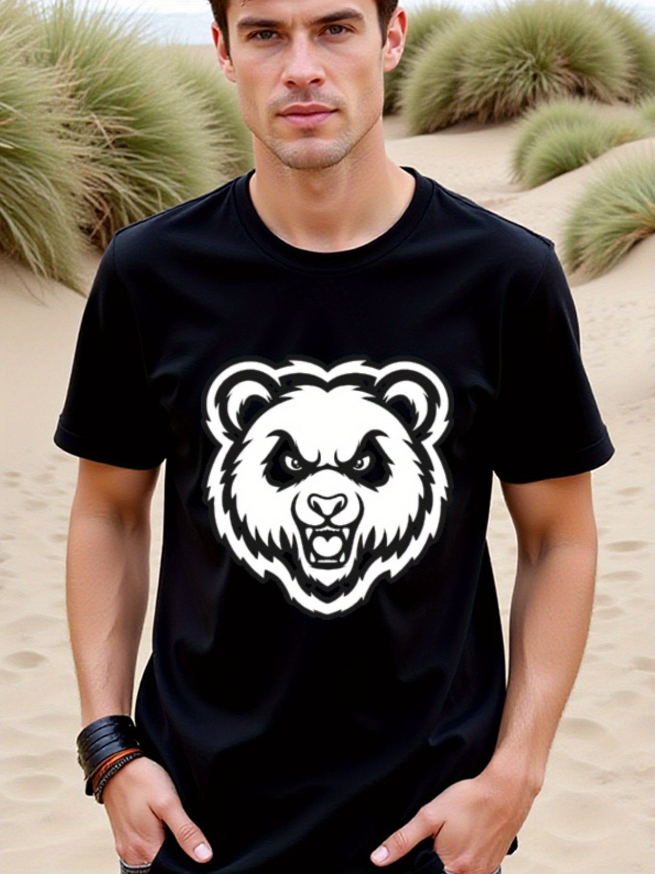 natee local warehouse clearance Angry Bear Graphic Tee - Bold and Unique Design, man's T-Shirt,100% Cotton Fabric,Crew Neck,Short Sleeve,Regular Fit,All-Season Casual Wear,180gsm-Ideal for Valentines Christian festival Thanksgiving Day, 男t