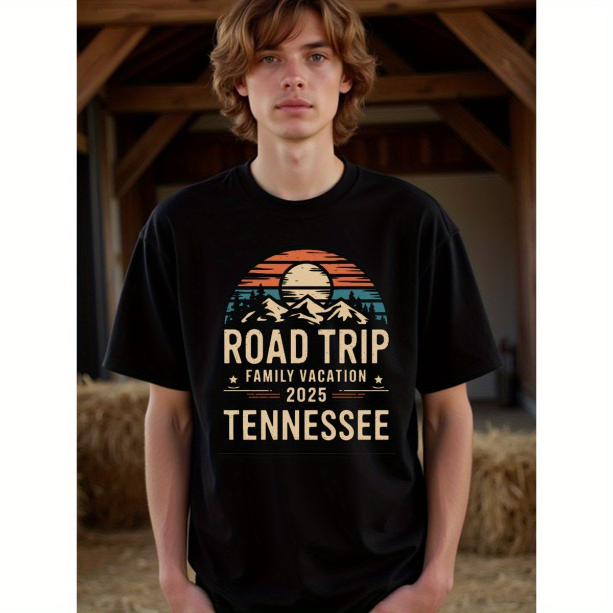 natee local warehouse clearance 2025 Tennessee Road Trip Family Vacation T-shirt, man's T-Shirt,100% Cotton Fabric,Crew Neck,Short Sleeve,Regular Fit,All-Season Casual Wear,180gsm-Ideal for Valentines Christian festival Thanksgiving Day,