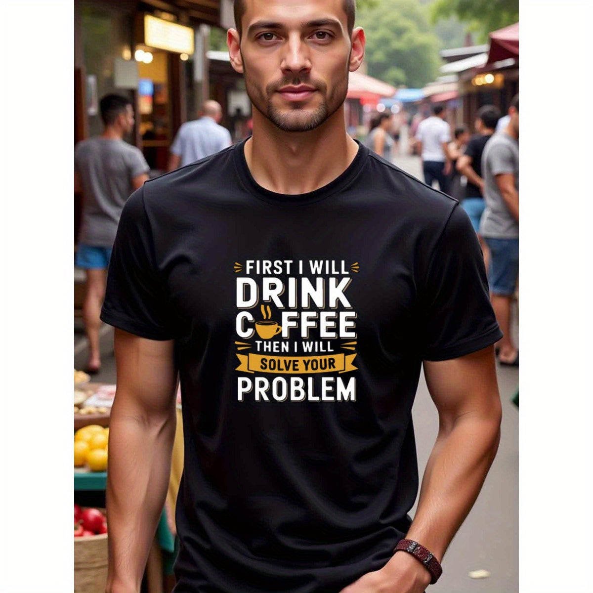 natee local warehouse clearance First Coffee, Then Problem Solver: Funny T-shirt, 100% Cotton Fabric,Crew Neck,Regular Fit,Weekend Casual Wear,180gsm Family Friends Christian festival Thanksgiving Day,