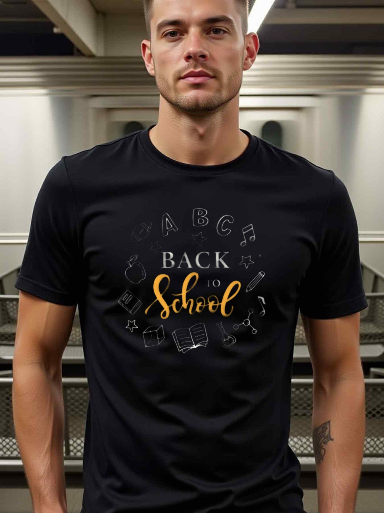 natee local warehouse clearance Back to School Black Graphic Tee for Teachers & Students, man's T-Shirt,100% Cotton Fabric,Crew Neck,Short Sleeve,Regular Fit,All-Season Casual Wear,180gsm-Ideal for All Saints' Day Thanksgiving Day, 男t