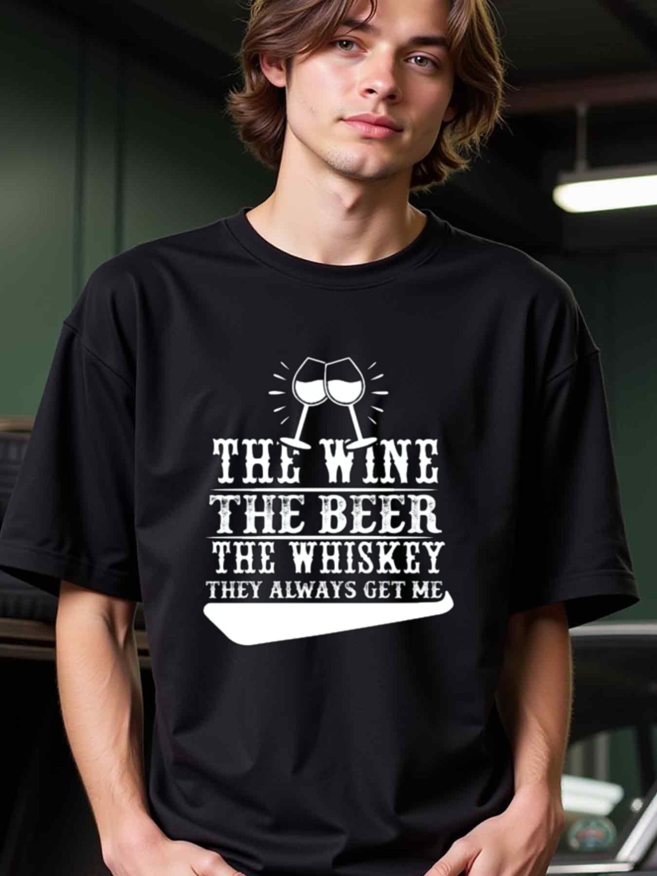 natee local warehouse clearance Alcohol Lovers Tee: Wine, Beer, Whiskey - They Always Get Me, 男t