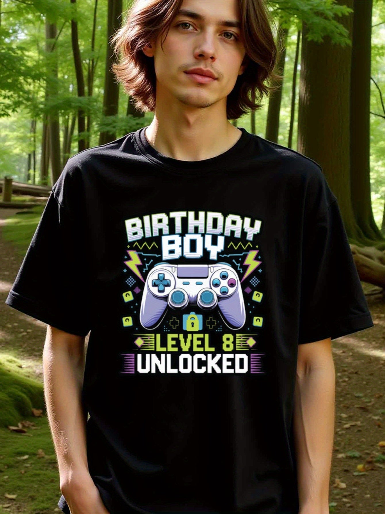 natee local warehouse clearance 8th Birthday Boy Gamer T-shirt: Level 8 Unlocked, 男t