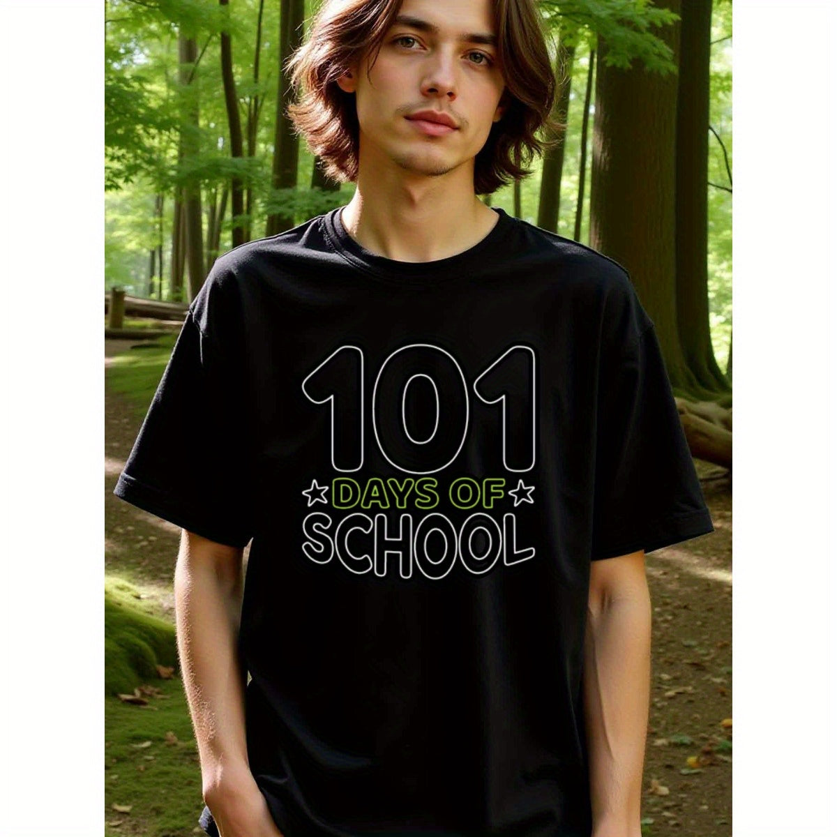 natee local warehouse clearance 101 Days of School Celebration T-shirt, 100% Cotton Fabric,Crew Neck,Regular Fit,Weekend Casual Wear,180gsm Family Friends Christian festival Thanksgiving Day, 男t