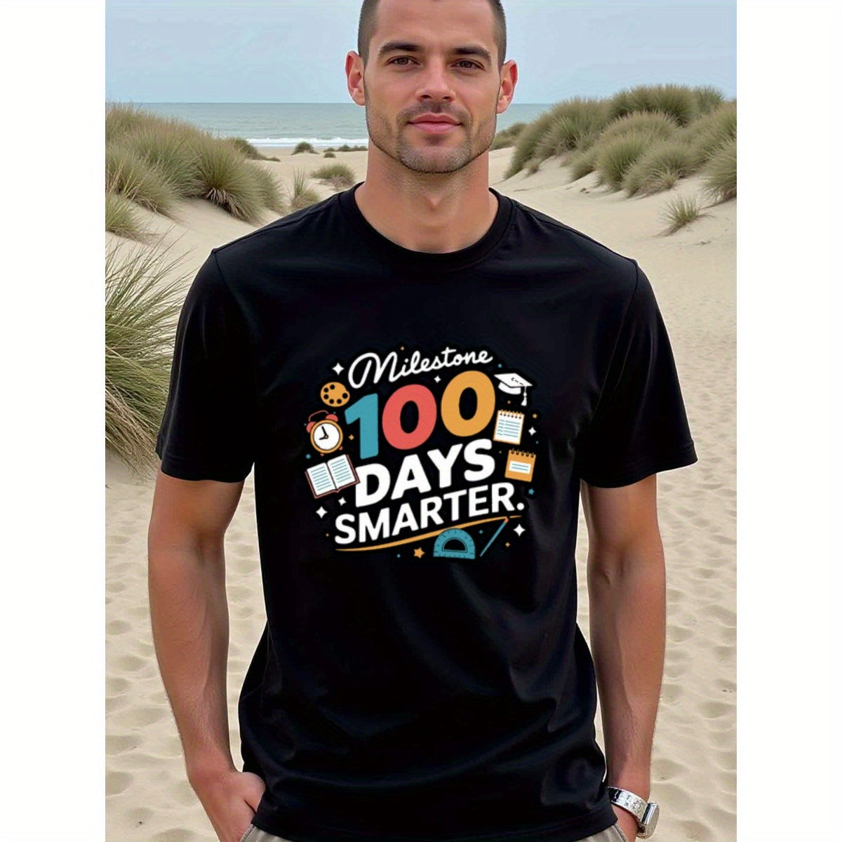 natee local warehouse clearance 100 Days Smarter Milestone T-shirt for Teachers & Students, 男t, 男t