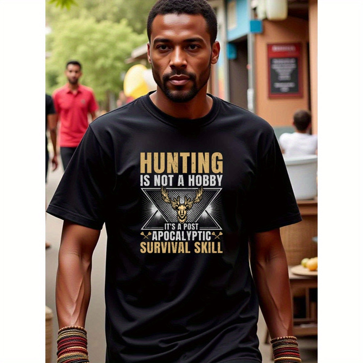 natee local warehouse clearance Hunting Survivalist: Post-apocalyptic Essential T-shirt, man's T-Shirt,100% Cotton Fabric,Crew Neck,Short Sleeve,Regular Fit,All-Season Casual Wear,180gsm-Ideal For Summer Holiday Gift,