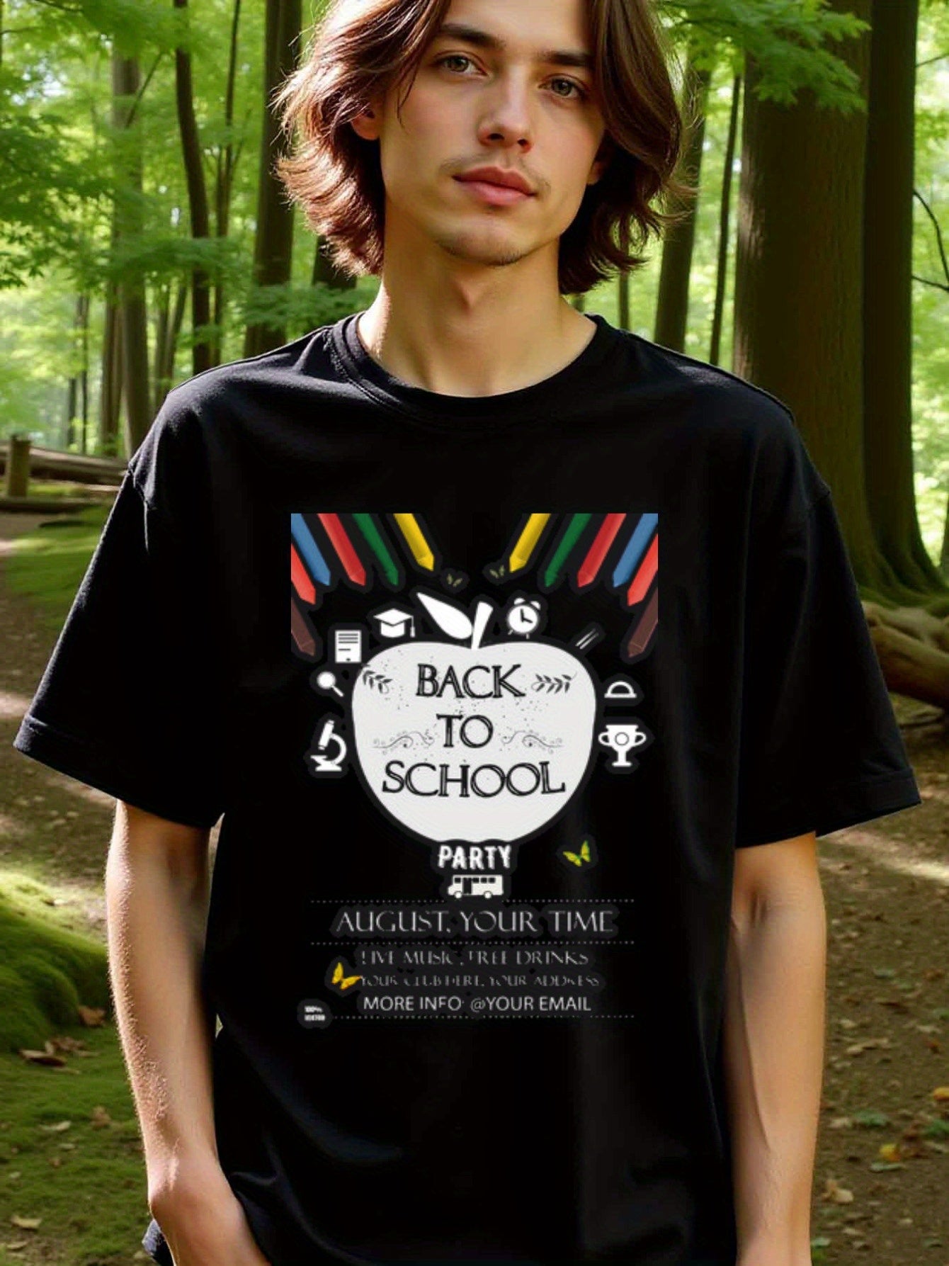 natee local warehouse clearance Back to School Party T-shirt: Customize Your Event!, man's T-Shirt,100% Cotton Fabric,Crew Neck,Short Sleeve,Regular Fit,All-Season Casual Wear,180gsm-Ideal for Valentines Christian festival Thanksgiving Day, 男t