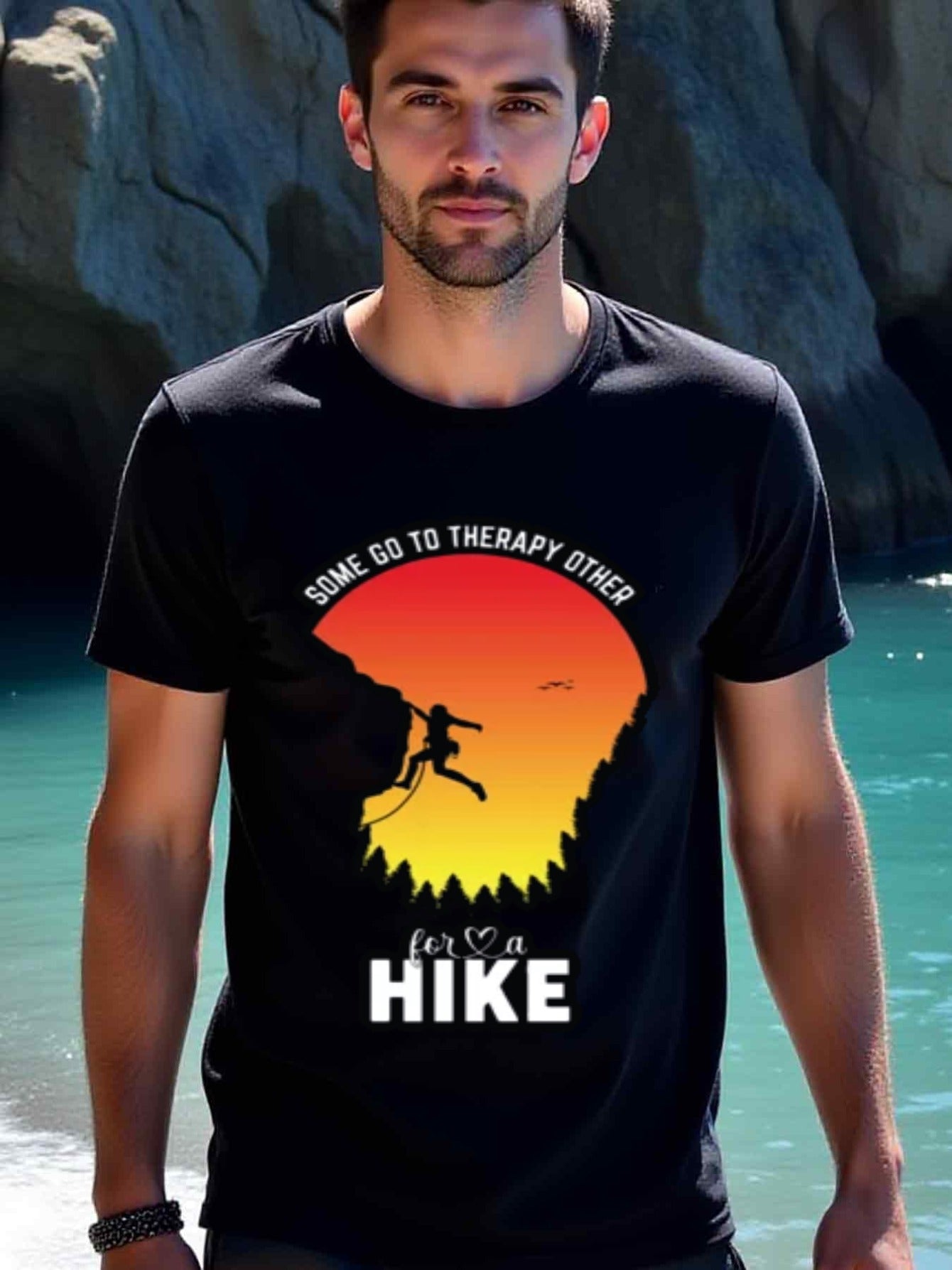 natee local warehouse clearance Adventure Therapy: Hike for Your Wellbeing T-shirt, 100% Cotton Fabric,Crew Neck,Regular Fit,Weekend Casual Wear,180gsm Family Friends Christian festival Thanksgiving Day, 男t