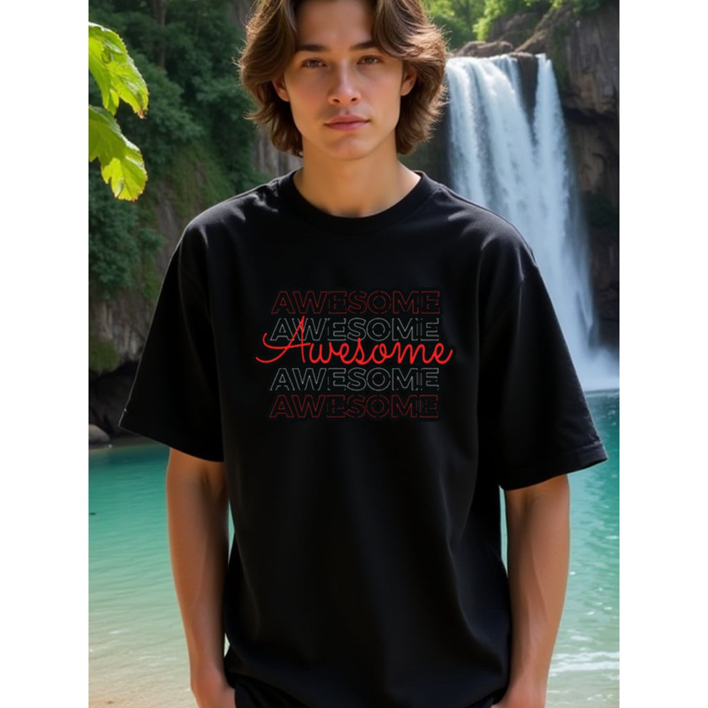 natee local warehouse clearance Awesome Repeat Graphic Tee - Bold and Stylish Design, man's T-Shirt,100% Cotton Fabric,Crew Neck,Short Sleeve,Regular Fit,All-Season Casual Wear,180gsm-Ideal For Summer Holiday Gift, 男t