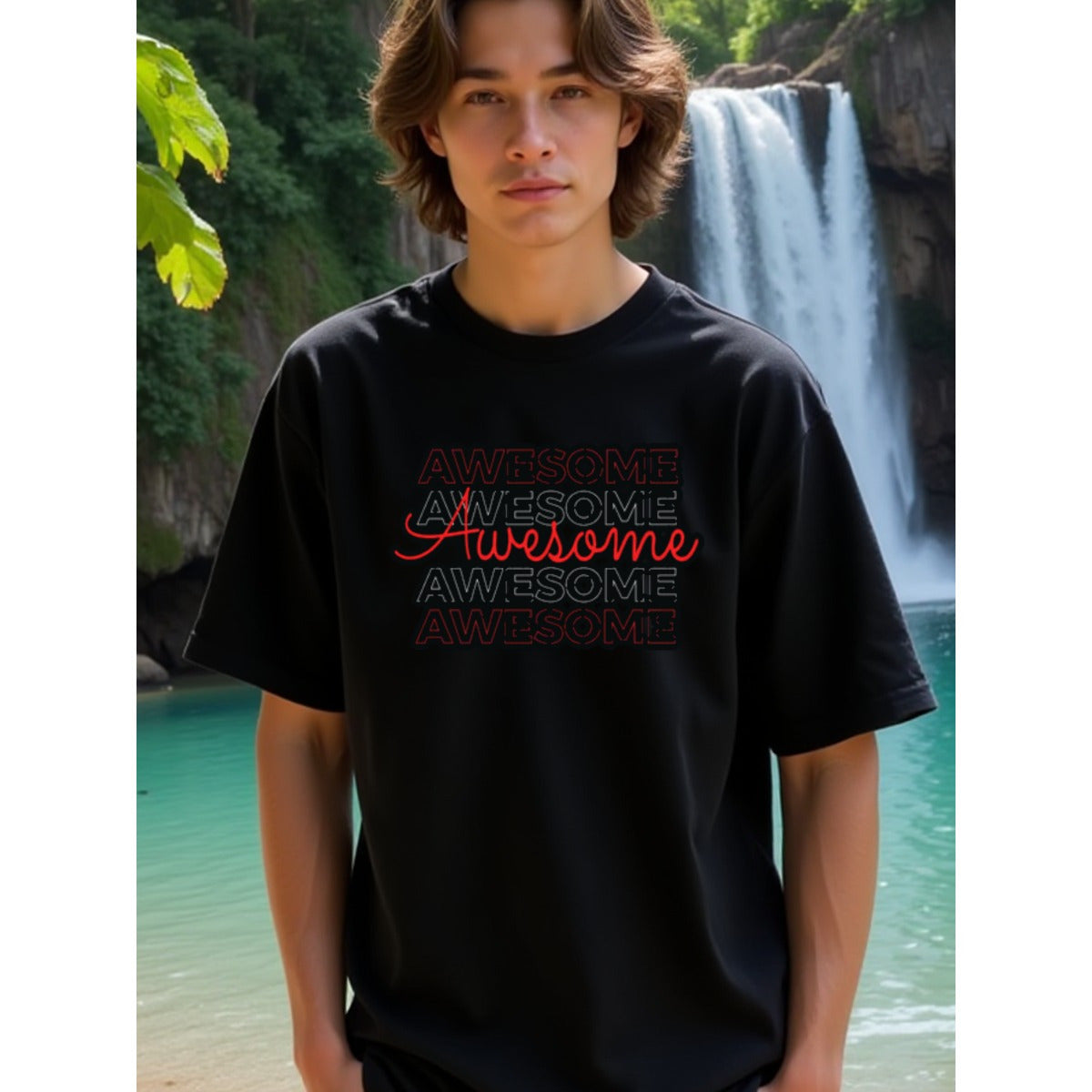 natee local warehouse clearance Awesome Repeat Graphic Tee - Bold and Stylish Design, man's T-Shirt,100% Cotton Fabric,Crew Neck,Short Sleeve,Regular Fit,All-Season Casual Wear,180gsm-Ideal For Summer Holiday Gift, 男t