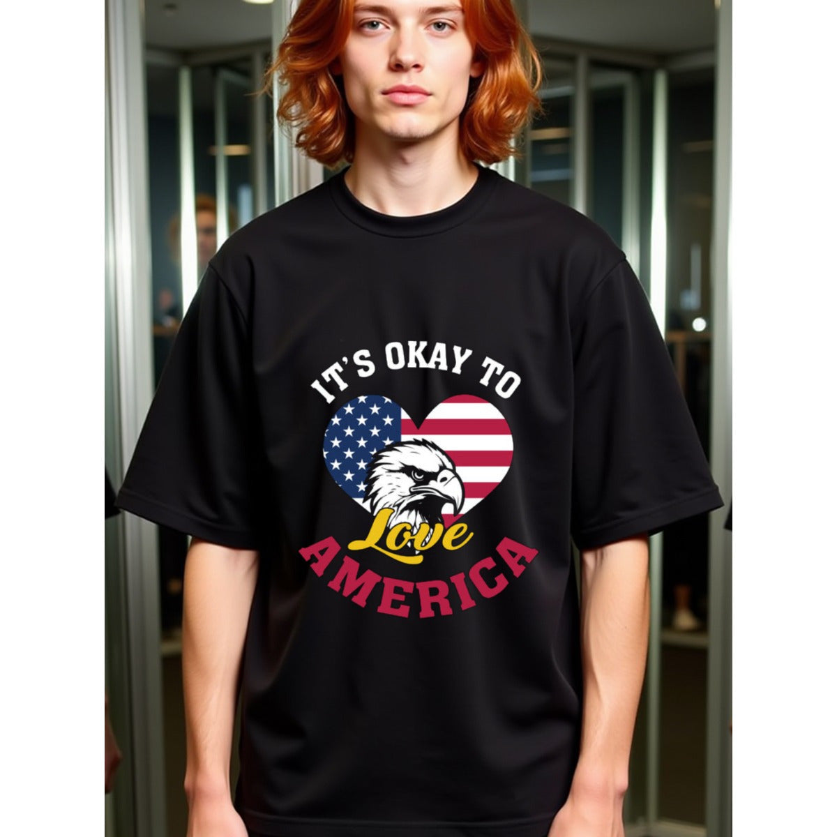 natee local warehouse clearance American Pride Eagle Heart Flag T-shirt, ,