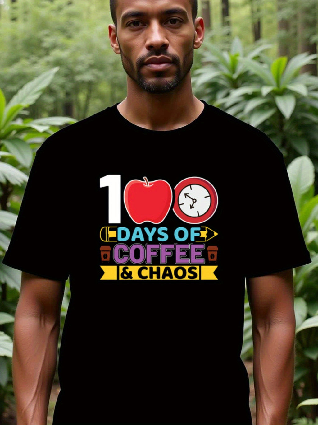 natee local warehouse clearance 100 Days of Coffee & Chaos Teacher Appreciation Shirt, 男t