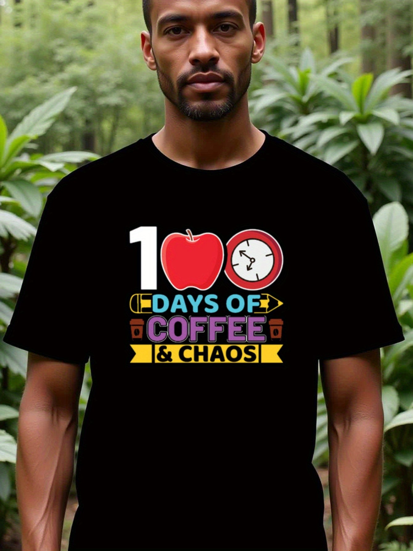 natee local warehouse clearance 100 Days of Coffee & Chaos Teacher Appreciation Shirt, 男t