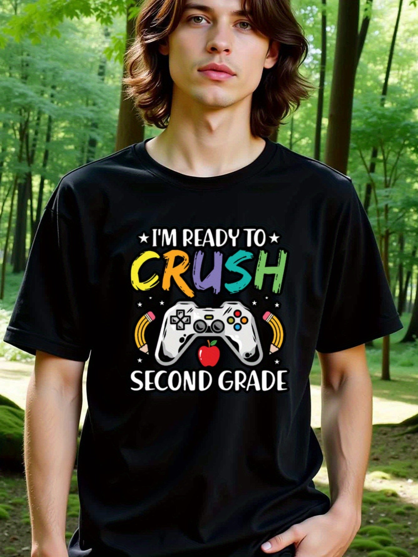 natee local warehouse clearance Back-to-school Gamer: Crush Second Grade T-shirt, 男t, 男t