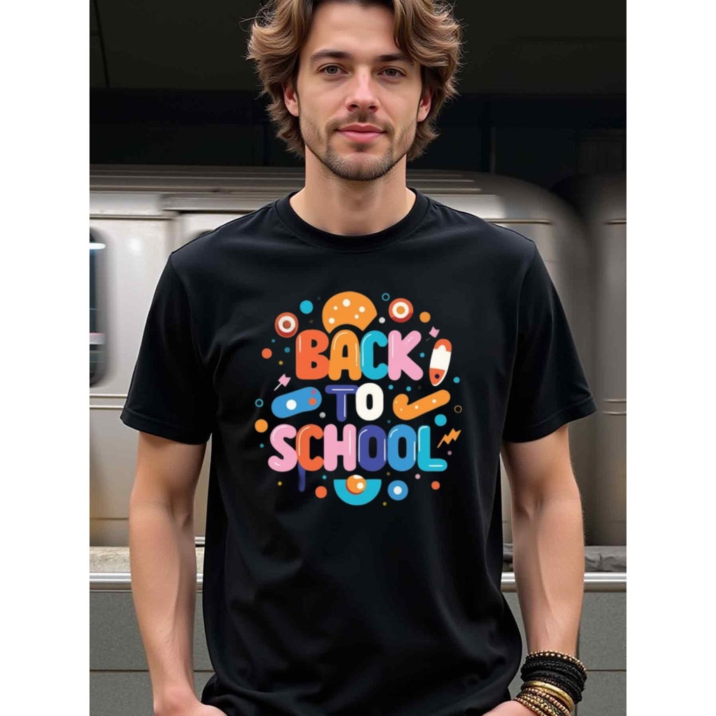 natee local warehouse clearance Back to School Fun Graphic Tee for Adults, man's T-Shirt,100% Cotton Fabric,Crew Neck,Short Sleeve,Regular Fit,All-Season Casual Wear,180gsm-Ideal for Valentines Christian festival Thanksgiving Day, 男t