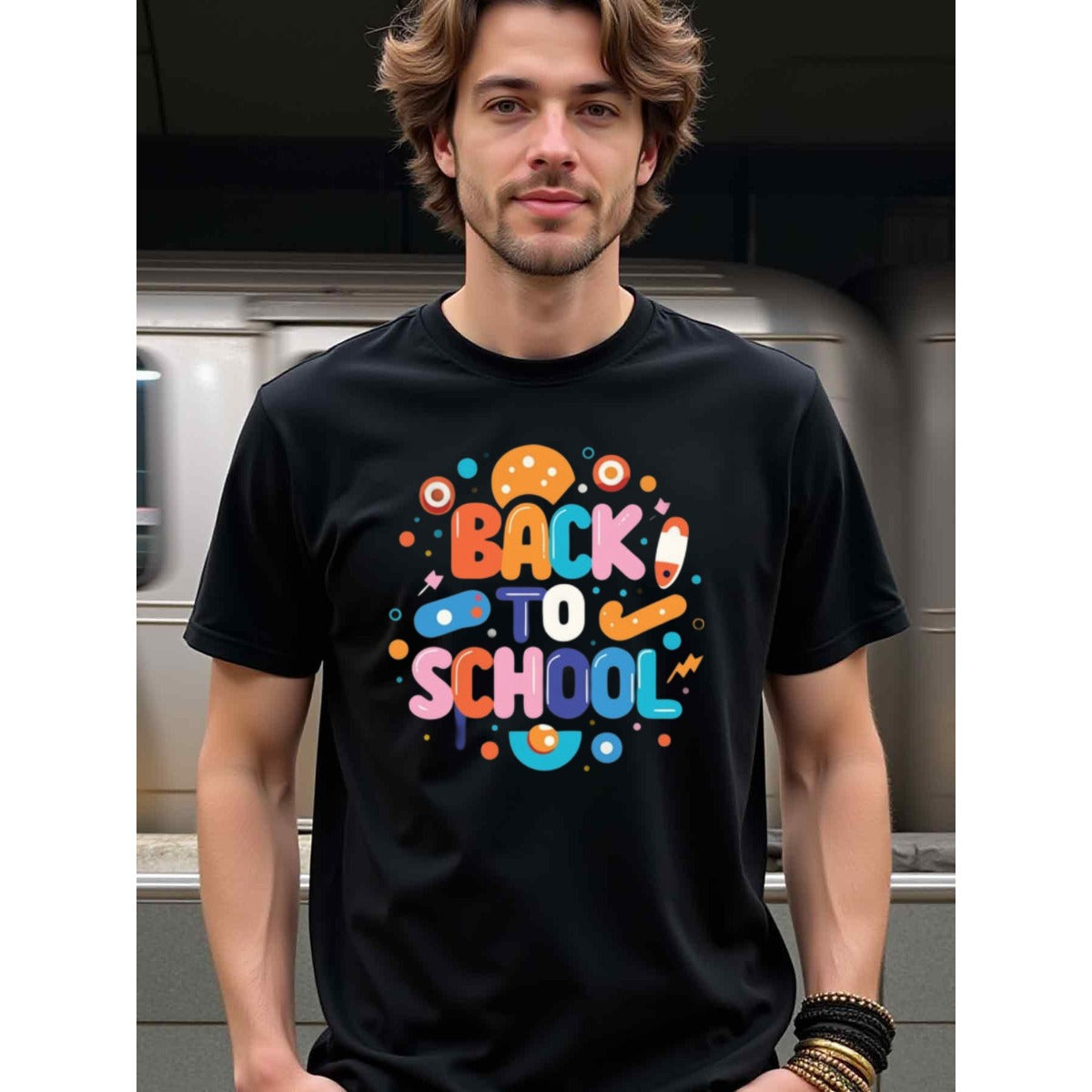 natee local warehouse clearance Back to School Fun Graphic Tee for Adults, man's T-Shirt,100% Cotton Fabric,Crew Neck,Short Sleeve,Regular Fit,All-Season Casual Wear,180gsm-Ideal for Valentines Christian festival Thanksgiving Day, 男t