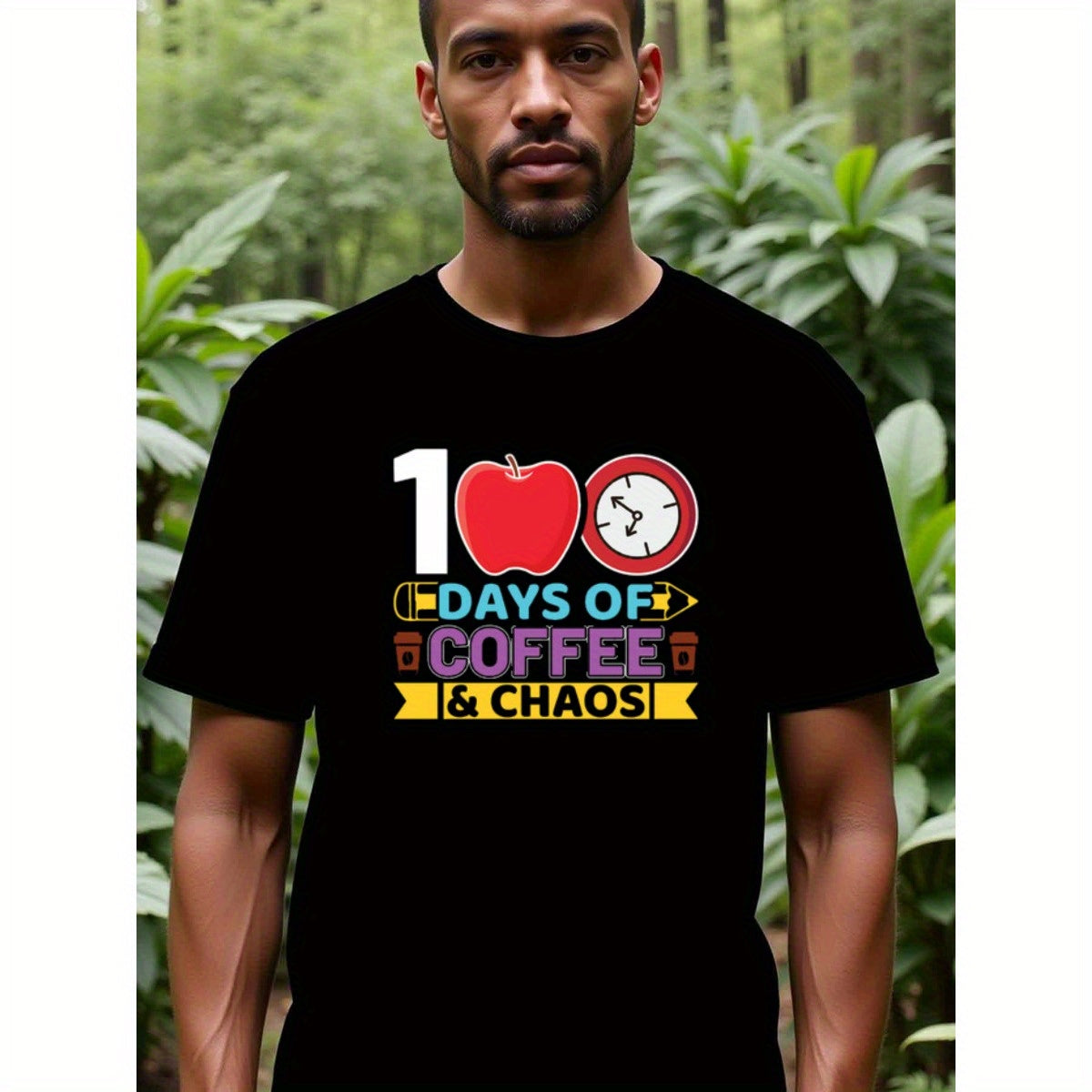 natee local warehouse clearance 100 Days of Coffee & Chaos Teacher Appreciation Shirt, 男t