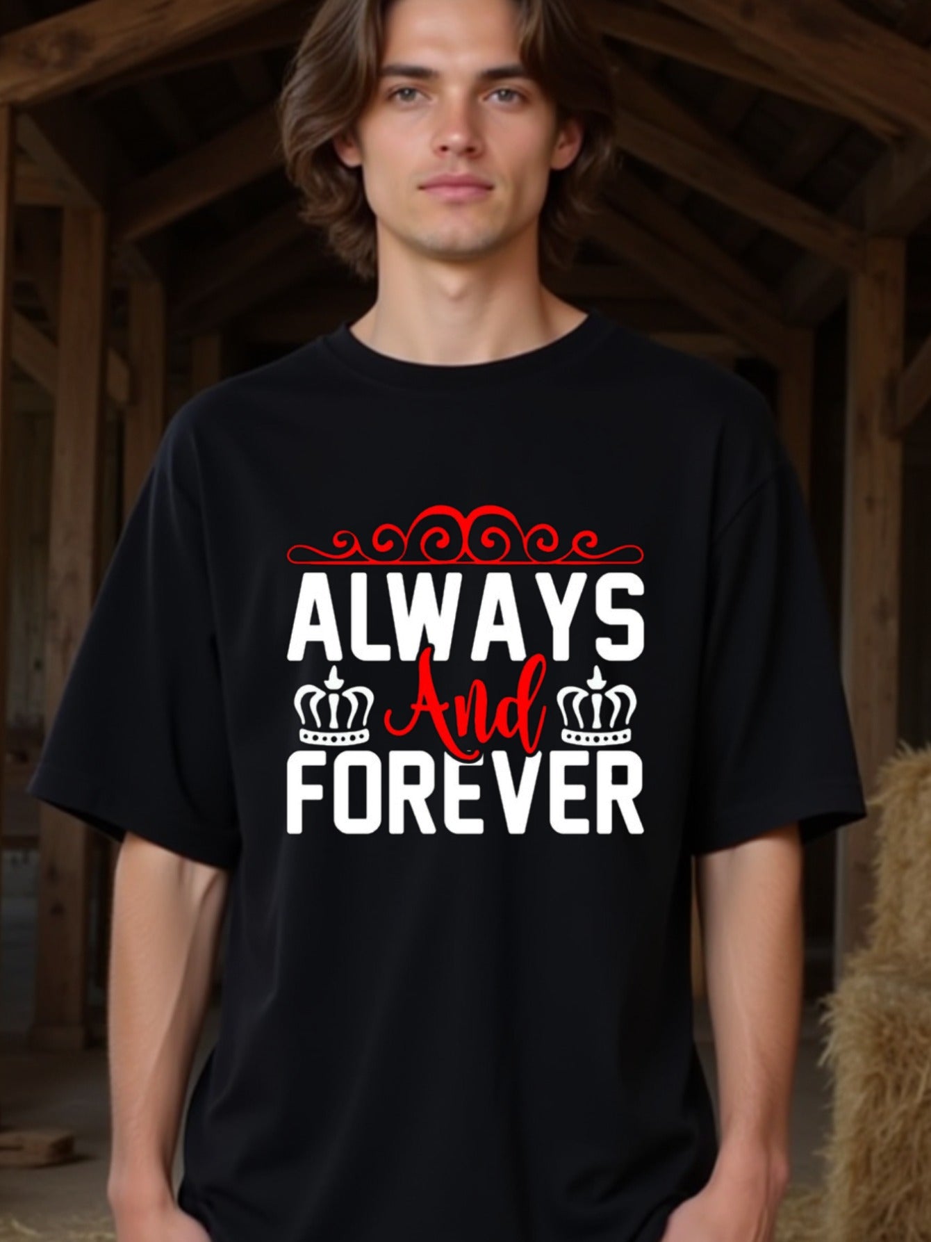 natee local warehouse clearance Always and Forever Crowned Love T-shirt, 100% Cotton Fabric,Crew Neck,Short Sleeve,Regular Fit,All-season casual wear for man and teens-perfect for running, hiking, the beach, and parties Christian festival Thanksgiving Day