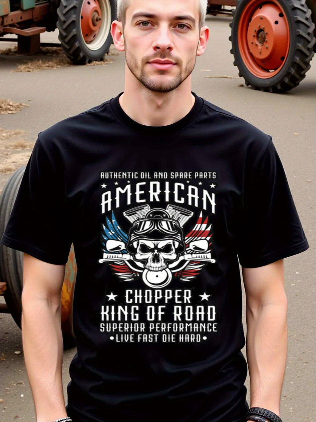 natee local warehouse clearance American Chopper King of Road: Superior Performance T-shirt, man's T-Shirt,100% Cotton Fabric,Crew Neck,Short Sleeve,Regular Fit,All-Season Casual Wear,180gsm-Ideal for Valentines Christian festival Thanksgiving Day, 男t
