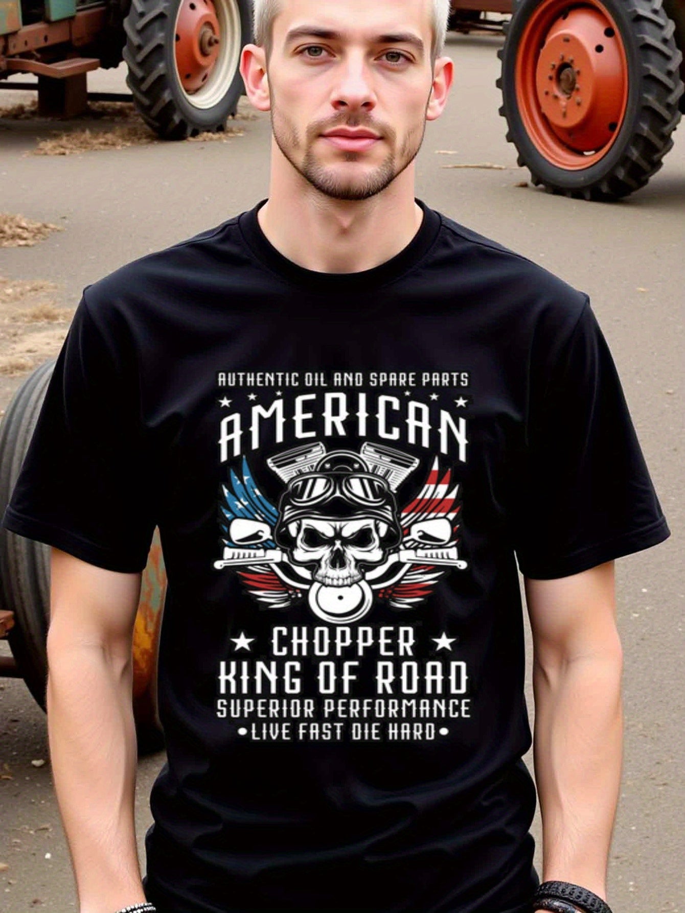 natee local warehouse clearance American Chopper King of Road: Superior Performance T-shirt, man's T-Shirt,100% Cotton Fabric,Crew Neck,Short Sleeve,Regular Fit,All-Season Casual Wear,180gsm-Ideal for Valentines Christian festival Thanksgiving Day, 男t