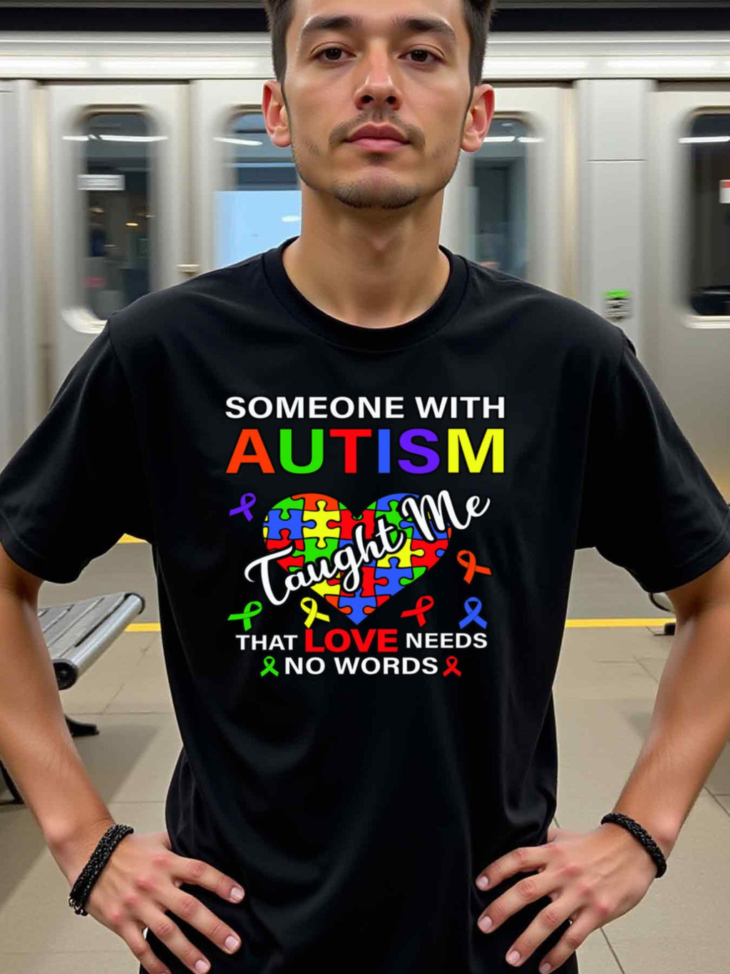 natee local warehouse clearance Autism Awareness: Love Needs No Words T-shirt, man's T-Shirt,100% Cotton Fabric,Crew Neck,Short Sleeve,Regular Fit,All-Season Casual Wear,180gsm-Ideal for Valentines Christian festival Thanksgiving Day, 男t