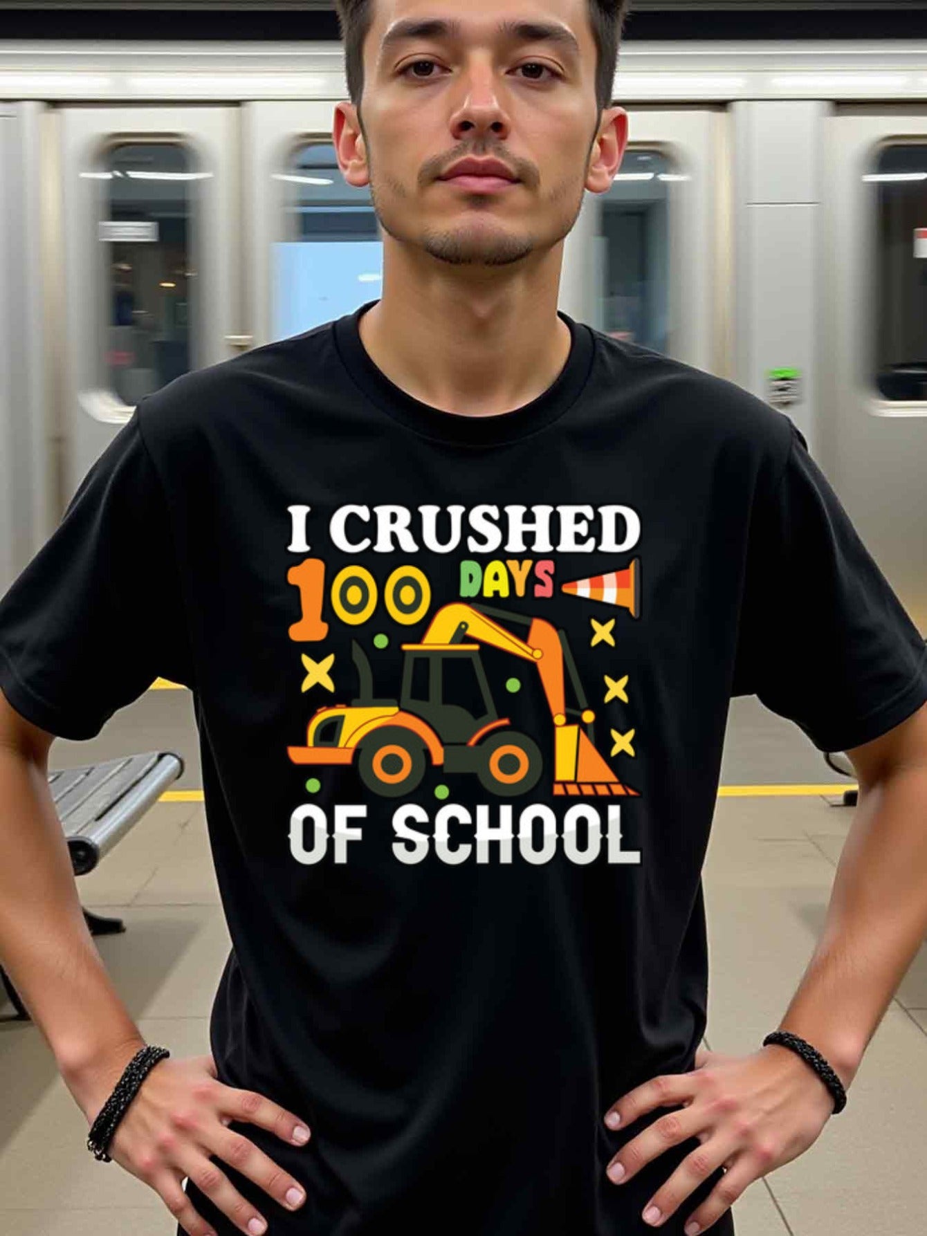 natee local warehouse clearance 100 Days of School Construction Themed T-shirt, 男t