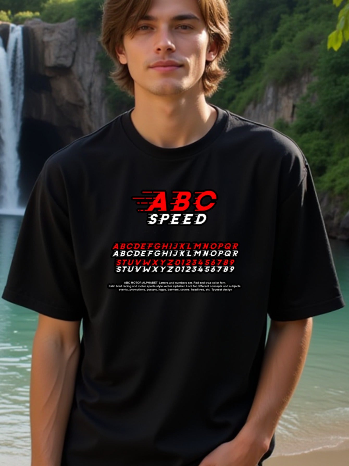 natee local warehouse clearance Abc Speed Racing Style Alphabet T-shirt, 男t