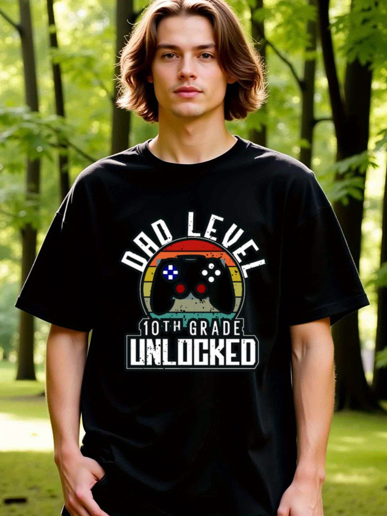 natee local warehouse clearance 10th Grade Dad Level Unlocked Gamer T-shirt, 男t, 男t