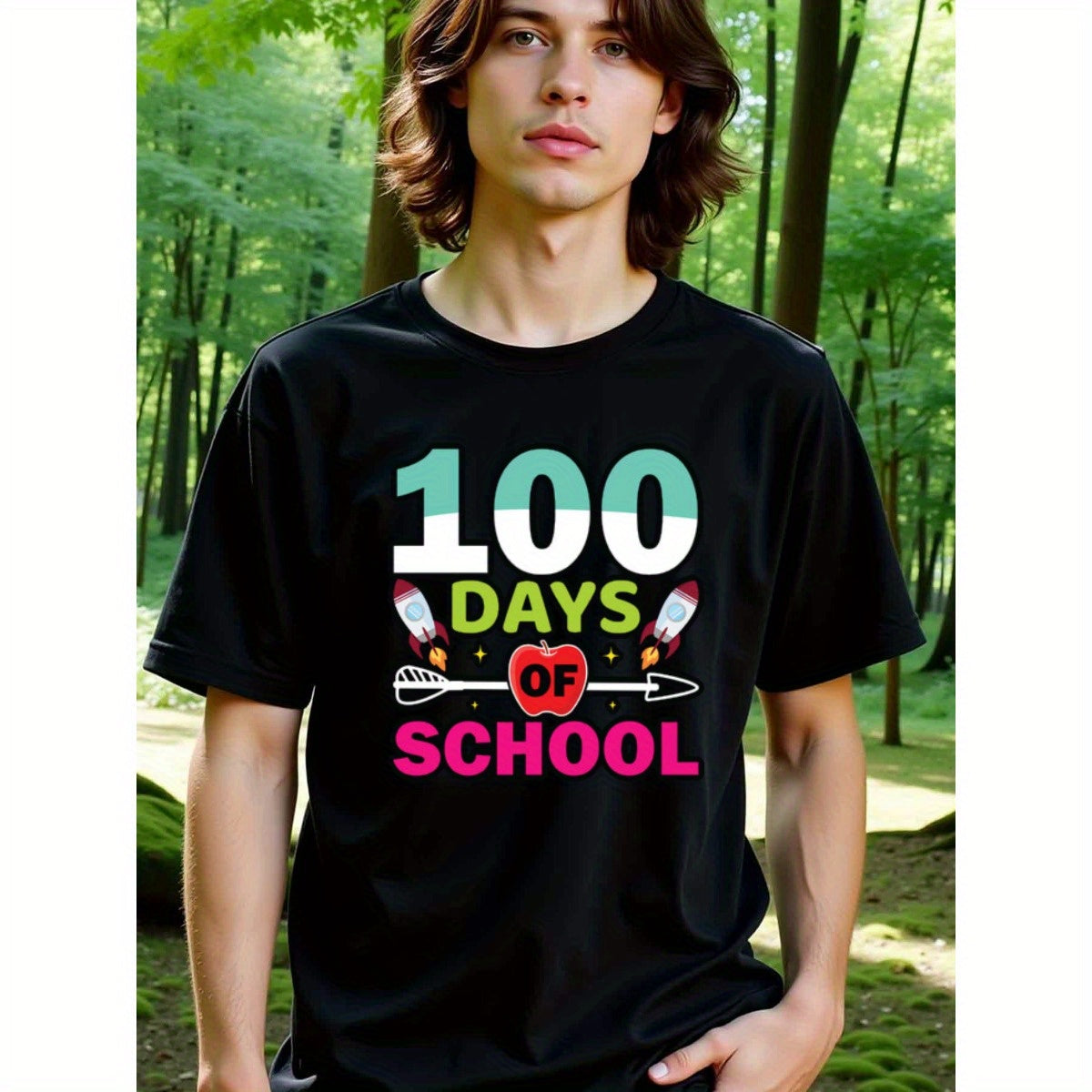 natee local warehouse clearance 100 Days of School Celebration T-shirt, 男t