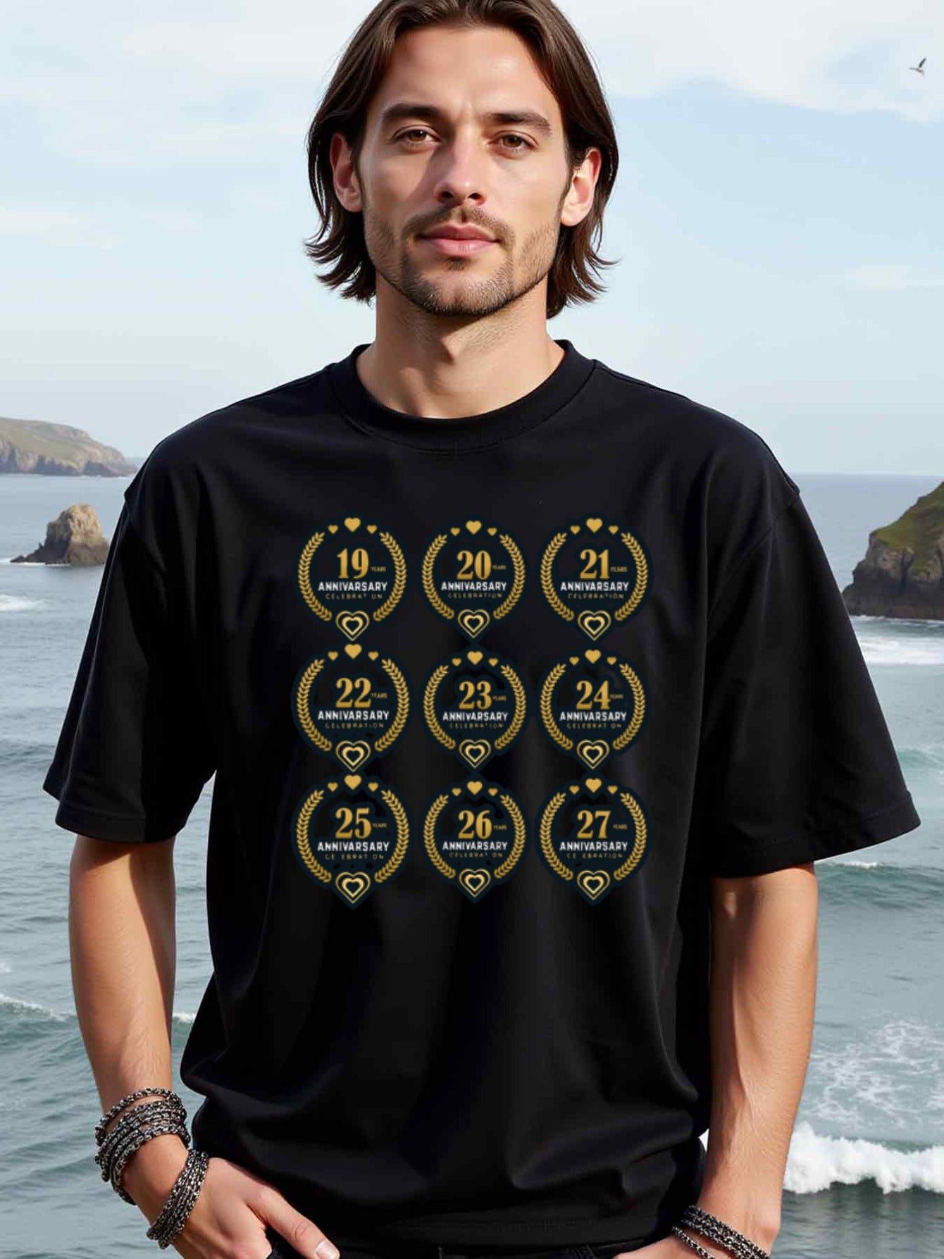 natee local warehouse clearance Anniversary Celebration T-shirt: 19-27 Years of Love, man's T-Shirt,100% Cotton Fabric,Crew Neck,Short Sleeve,Regular Fit,All-Season Casual Wear,180gsm-Ideal For Summer Holiday Gift, 男t