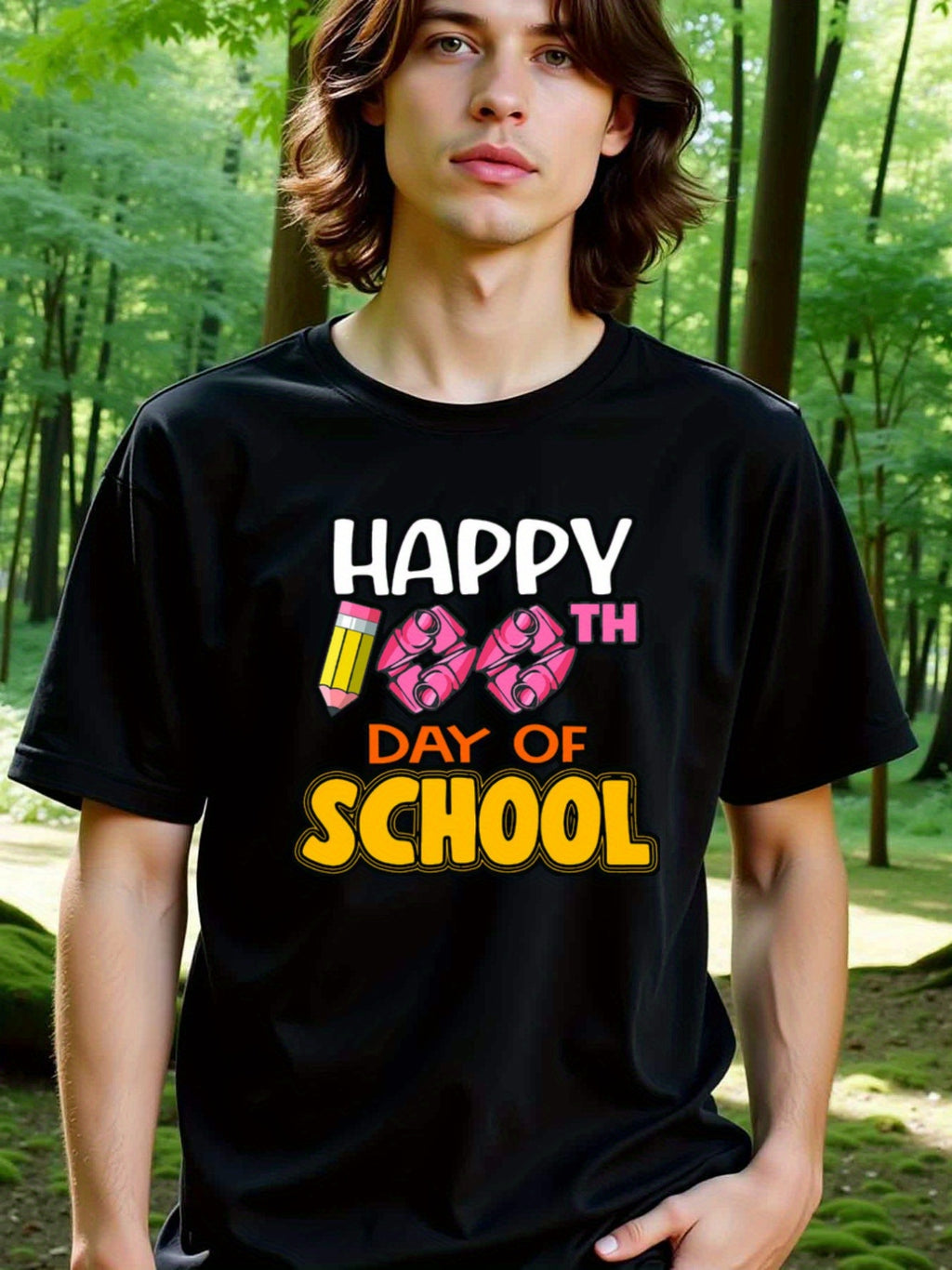 natee local warehouse clearance 100th Day of School Celebration T-shirt, 100% Cotton Fabric,Crew Neck,Regular Fit,Weekend Casual Wear,180gsm Family Friends Christian festival Thanksgiving Day, 男t