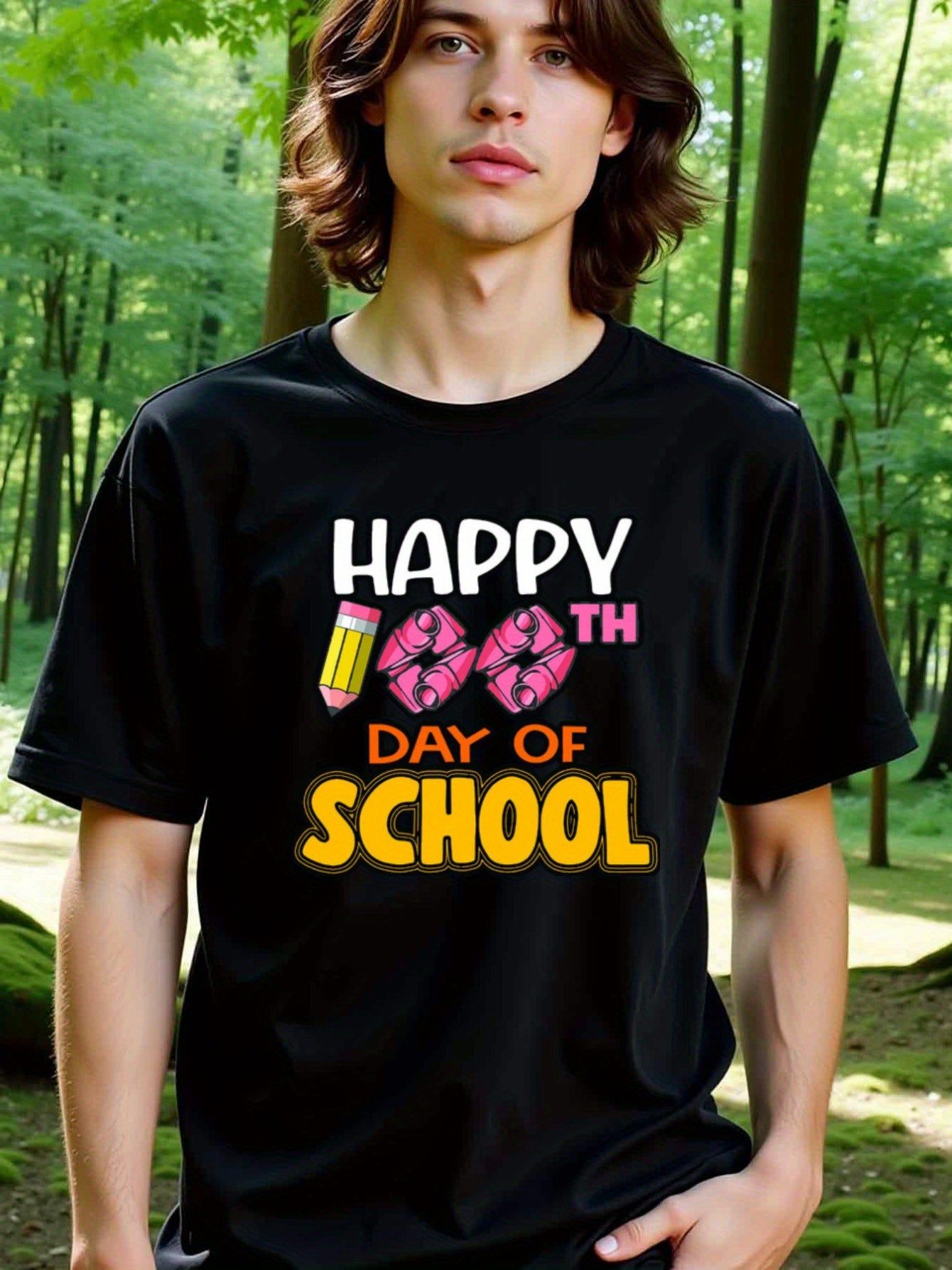 natee local warehouse clearance 100th Day of School Celebration T-shirt, 100% Cotton Fabric,Crew Neck,Regular Fit,Weekend Casual Wear,180gsm Family Friends Christian festival Thanksgiving Day, 男t