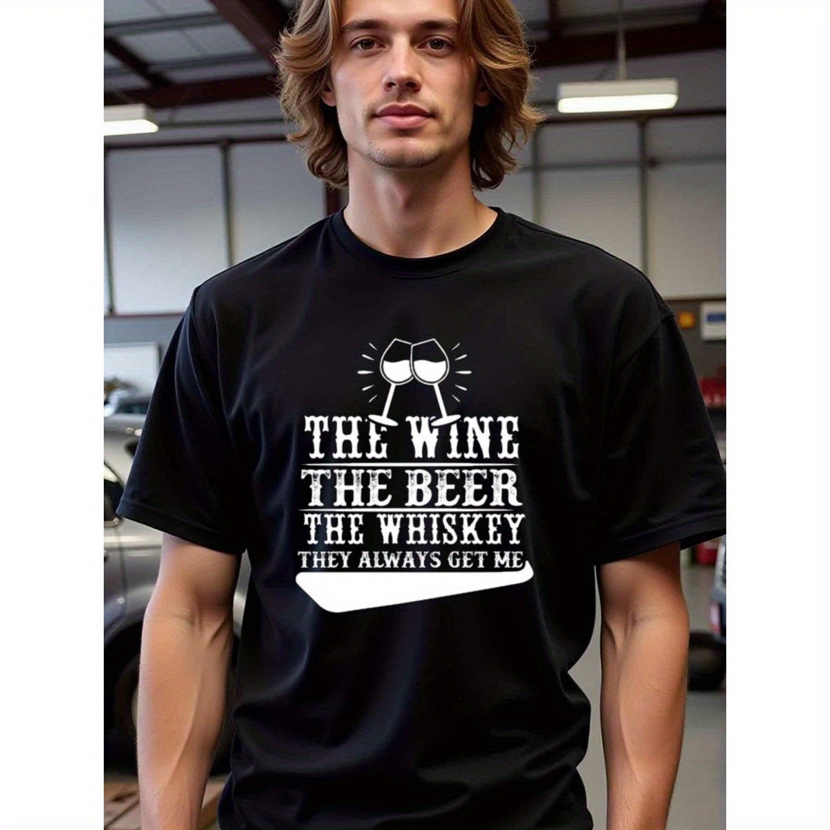 natee local warehouse clearance Alcohol Lovers Tee: Wine, Beer, Whiskey - They Always Get Me, man's T-Shirt,100% Cotton Fabric,Crew Neck,Short Sleeve,Regular Fit,All-Season Casual Wear,180gsm-Ideal For Summer Holiday Gift, 男t