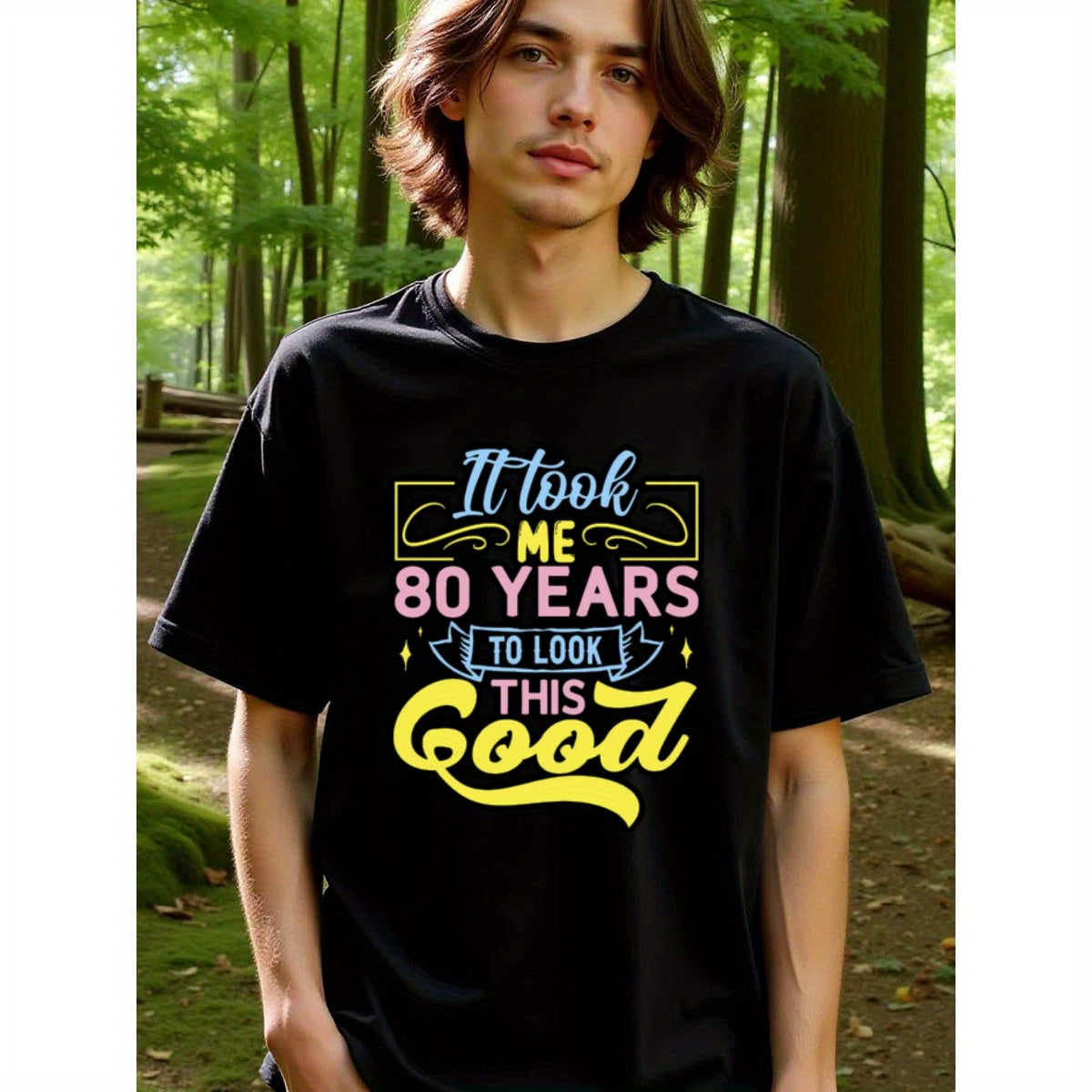 natee local warehouse clearance 80th Birthday Gift Idea: It Took Me 80 Years to Look This Good T-shirt, man's T-Shirt,100% Cotton Fabric,Crew Neck,Short Sleeve,Regular Fit,All-Season Casual Wear,180gsm-Ideal For Summer Holiday Gift, 男t