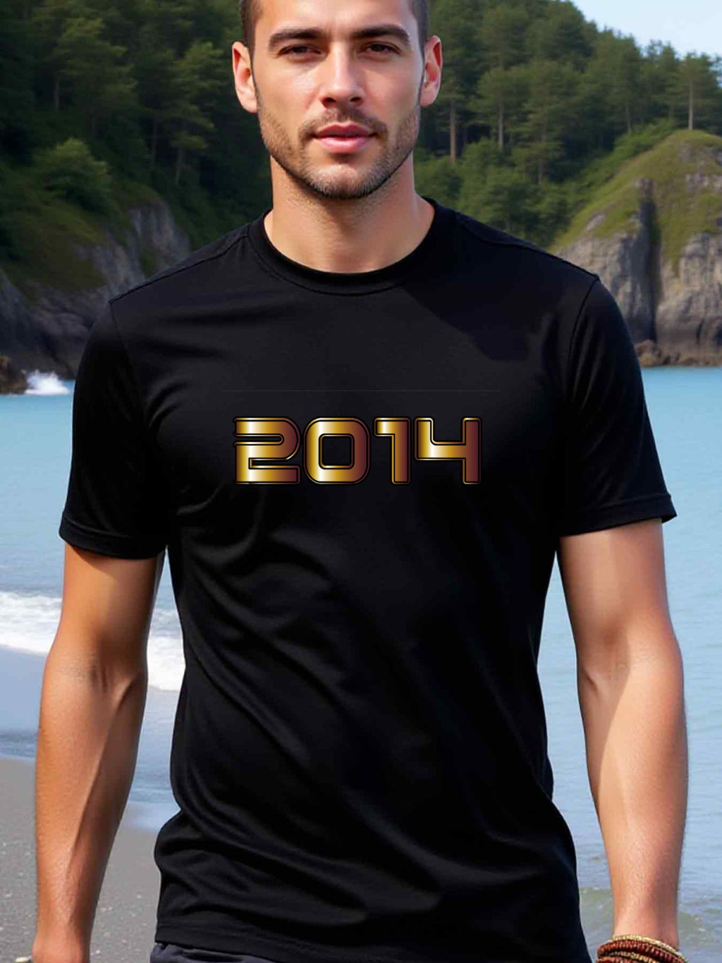 natee local warehouse clearance 2014 Year of Celebration: Stylish Black T-shirt, 100% Cotton Fabric,Crew Neck,Regular Fit,Weekend Casual Wear,180gsm Family Friends Christian festival Thanksgiving Day, 男t