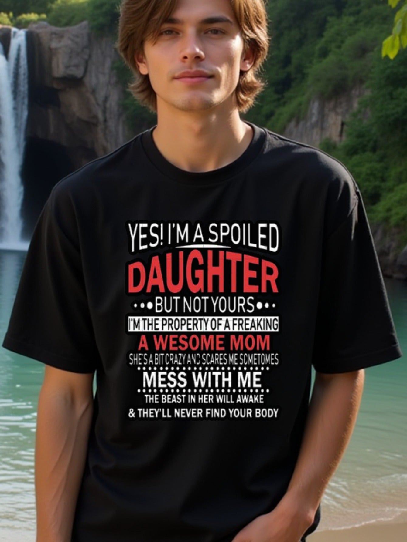 natee local warehouse clearance Awesome Mom's Spoiled Daughter: Bold Statement Tee, man's T-Shirt,100% Cotton Fabric,Crew Neck,Short Sleeve,Regular Fit,All-Season Casual Wear,180gsm-Ideal for All Saints' Day Thanksgiving Day, 男t
