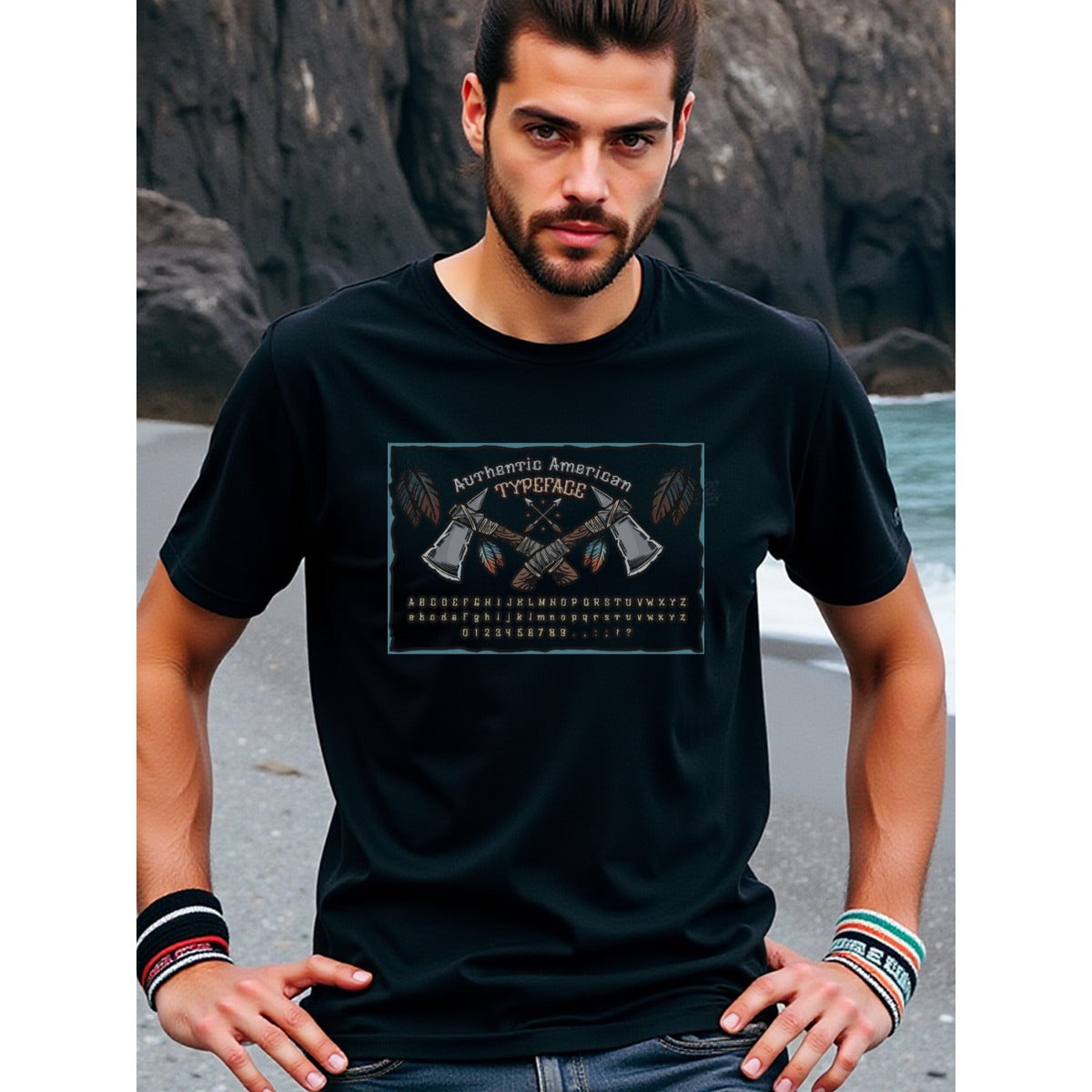 natee local warehouse clearance Authentic American Typeface T-shirt - Native Design, 100% Cotton Fabric,Crew Neck,Regular Fit,Weekend Casual Wear,180gsm Family Friends Christian festival Thanksgiving Day, 男t