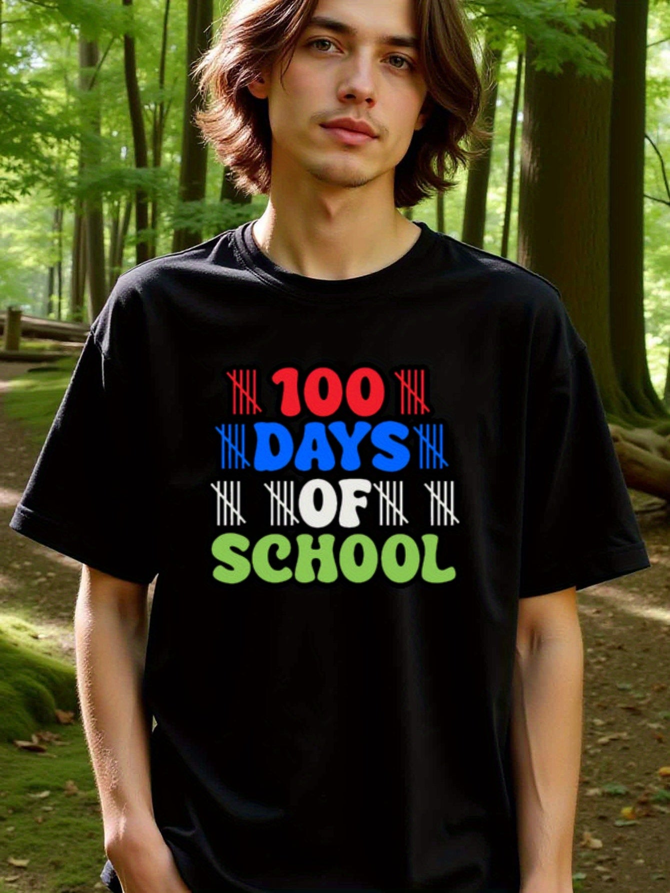 natee local warehouse clearance 100 Days of School T-shirt - Celebrate Milestone!, man's T-Shirt,100% Cotton Fabric,Crew Neck,Short Sleeve,Regular Fit,All-Season Casual Wear,180gsm-Ideal For Summer Holiday Gift, 男t