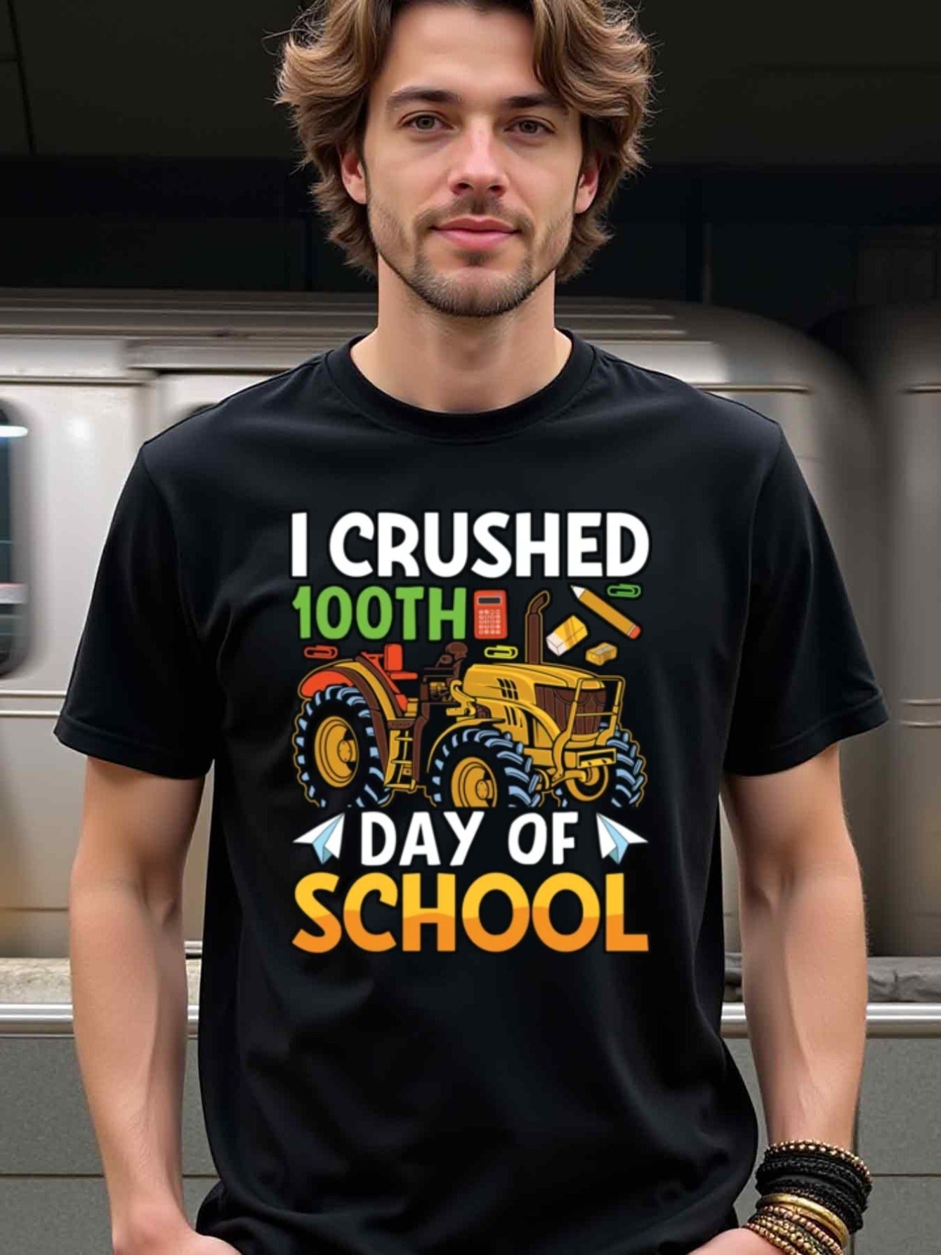 natee local warehouse clearance 100th Day of School Shirt: Crushed It with Style!, man's T-Shirt,100% Cotton Fabric,Crew Neck,Short Sleeve,Regular Fit,All-Season Casual Wear,180gsm-Ideal for All Saints' Day Thanksgiving Day, 男t
