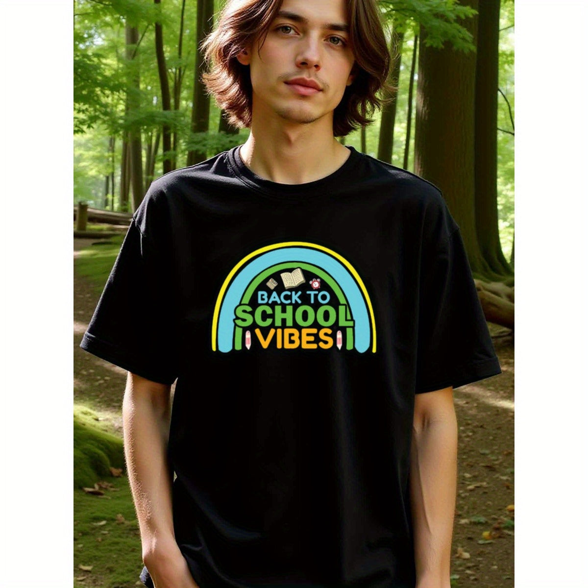 natee local warehouse clearance Back to School Vibes Rainbow Graphic Tee, 男t