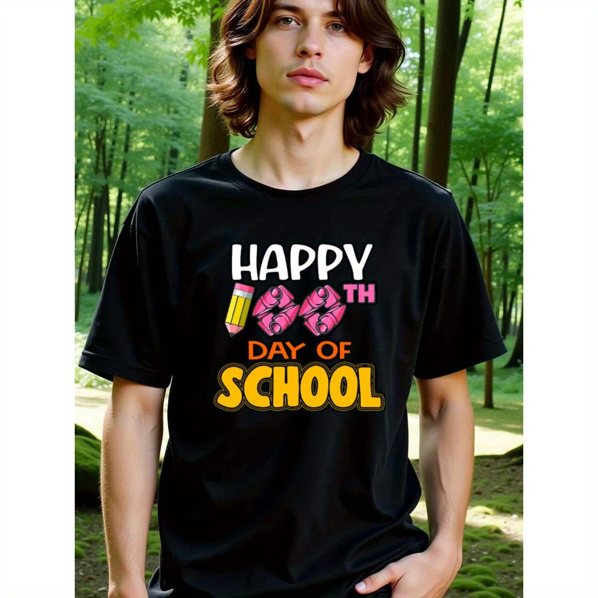 natee local warehouse clearance 100th Day of School Celebration T-shirt, 100% Cotton Fabric,Crew Neck,Regular Fit,Weekend Casual Wear,180gsm Family Friends Christian festival Thanksgiving Day, 男t