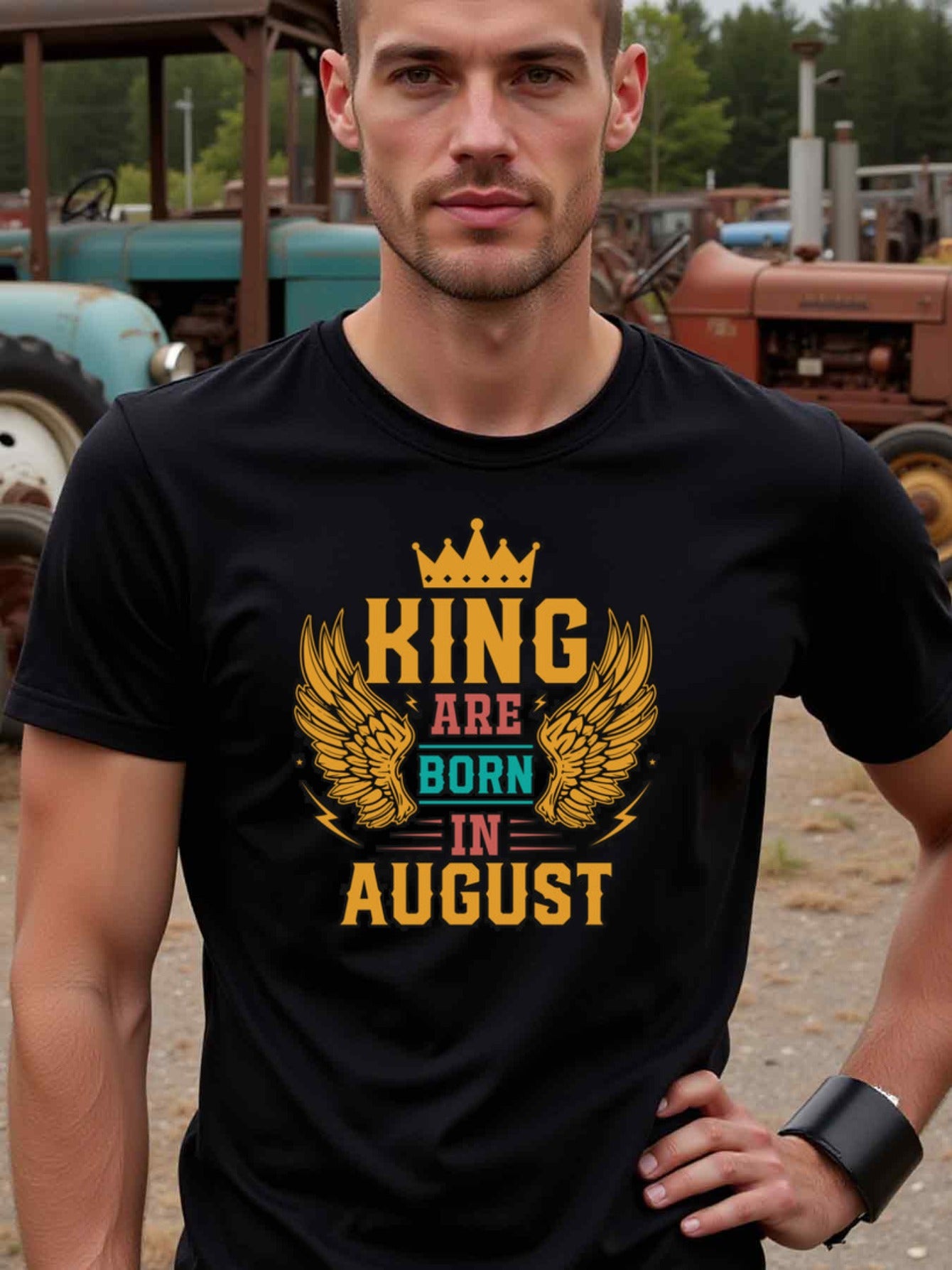 natee local warehouse clearance August Kings: Bold and Proud Birthday T-shirt, man's T-Shirt,100% Cotton Fabric,Crew Neck,Short Sleeve,Regular Fit,All-Season Casual Wear,180gsm-Ideal for Valentines Christian festival Thanksgiving Day, 男t