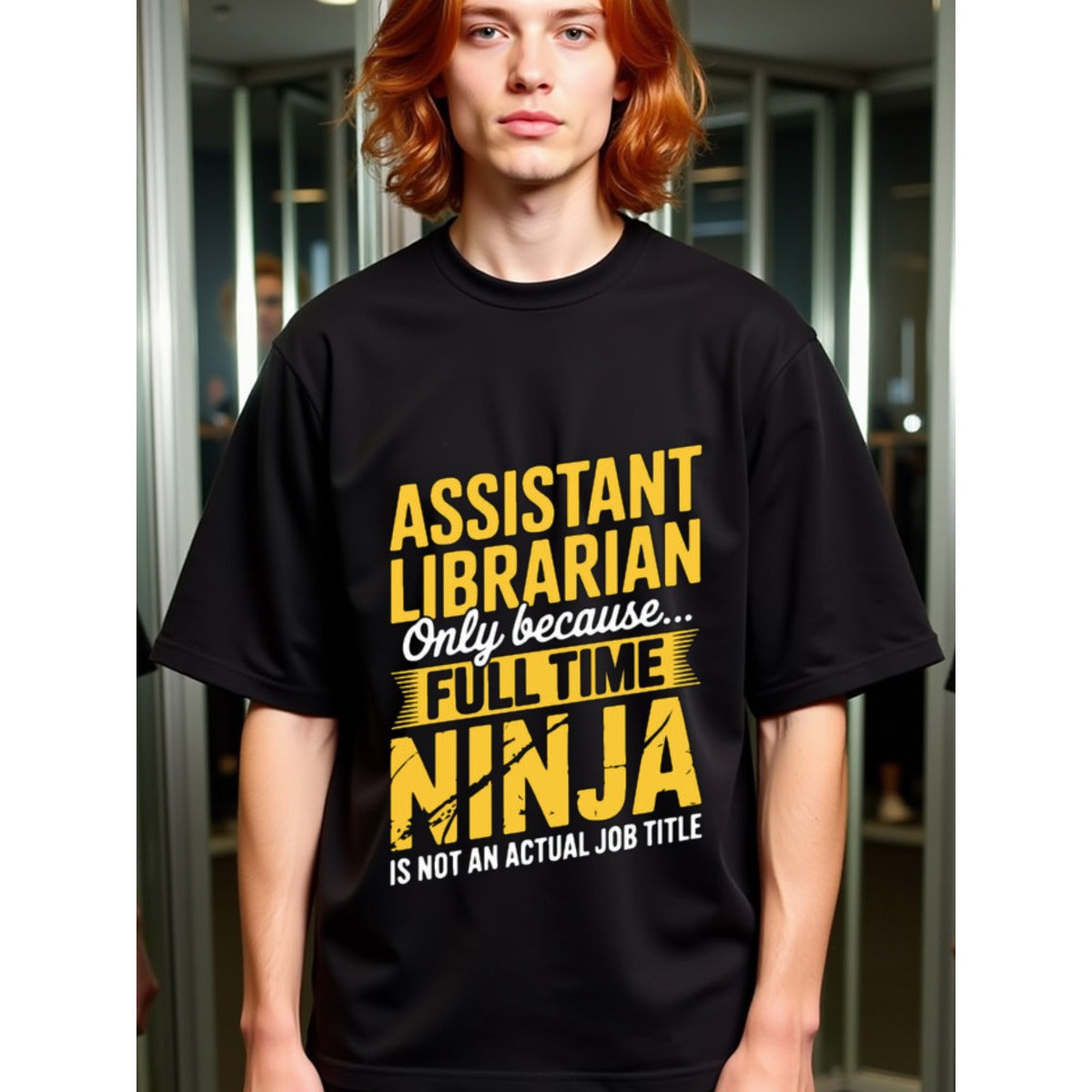 natee local warehouse clearance Assistant Librarian: Because Full-time Ninja Isn't an Actual Job Title, man's T-Shirt,100% Cotton Fabric,Crew Neck,Short Sleeve,Regular Fit,All-Season Casual Wear,180gsm-Ideal for Valentines Christian festival Thanksgiving