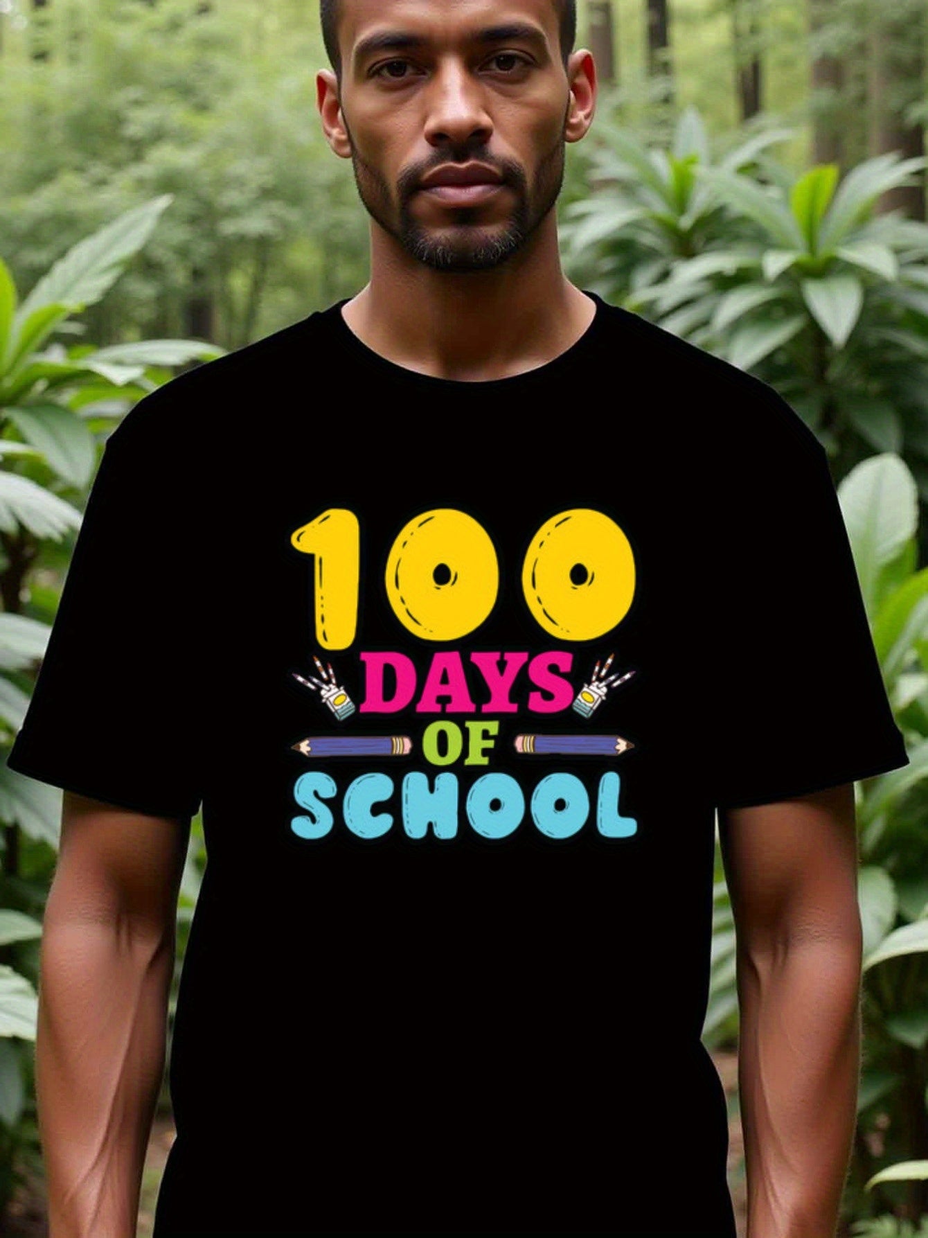 natee local warehouse clearance 100 Days of School Celebration T-shirt, man's T-Shirt,100% Cotton Fabric,Crew Neck,Short Sleeve,Regular Fit,All-Season Casual Wear,180gsm-Ideal for Valentines Christian festival Thanksgiving Day, 男t
