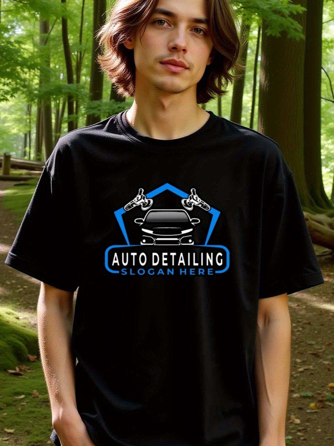 natee local warehouse clearance Auto Detailing Slogan Here - Premium Quality T-shirt, man's T-Shirt,100% Cotton Fabric,Crew Neck,Short Sleeve,Regular Fit,All-Season Casual Wear,180gsm-Ideal for All Saints' Day Thanksgiving Day, 男t