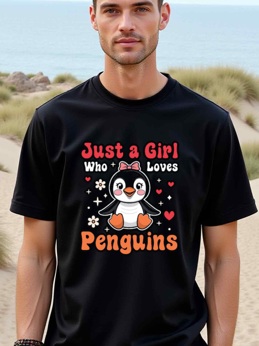 natee local warehouse clearance Adorable Penguin Lover's Tee - Just a Girl Who Loves Penguins, man's T-Shirt,100% Cotton Fabric,Crew Neck,Short Sleeve,Regular Fit,All-Season Casual Wear,180gsm-Ideal for Valentines Christian festival Thanksgiving Day, 男t