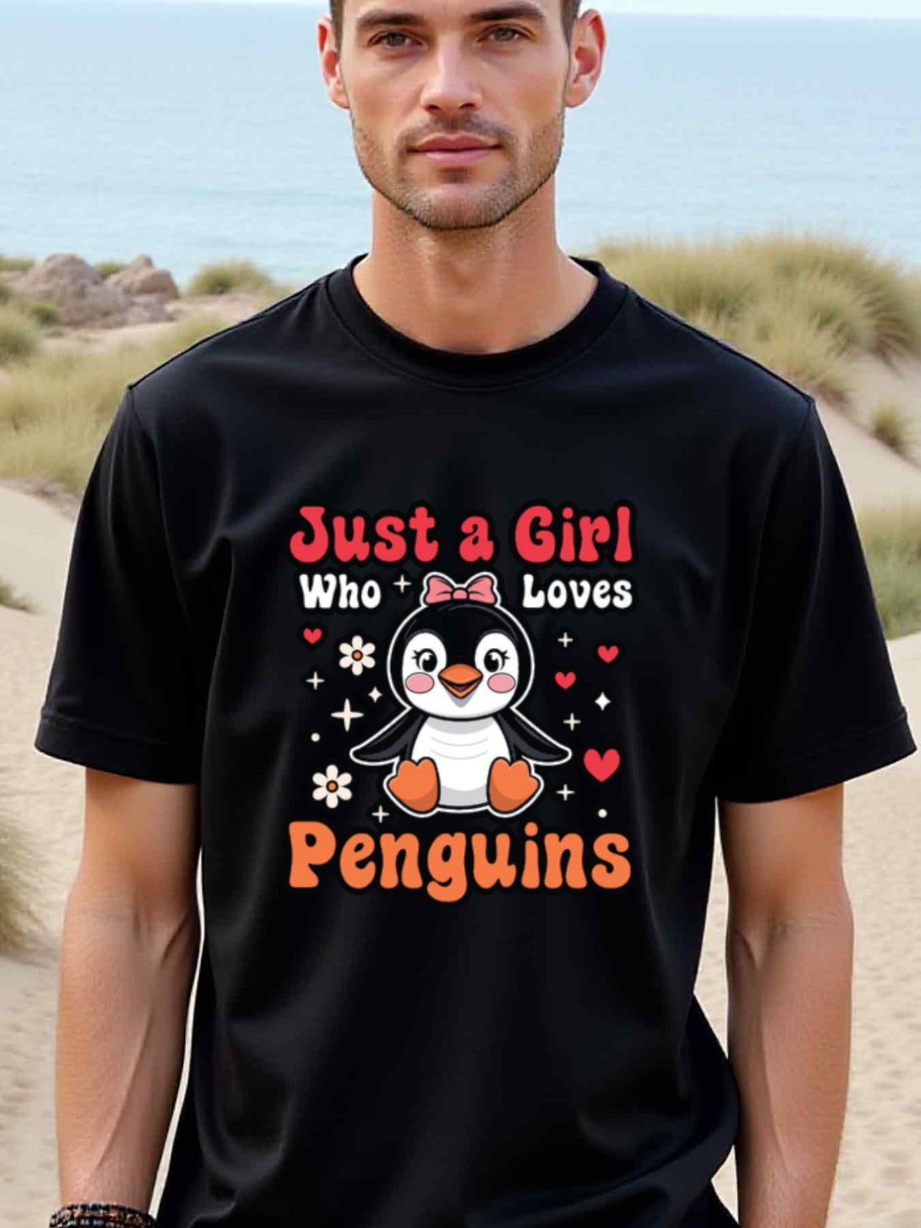 natee local warehouse clearance Adorable Penguin Lover's Tee - Just a Girl Who Loves Penguins, man's T-Shirt,100% Cotton Fabric,Crew Neck,Short Sleeve,Regular Fit,All-Season Casual Wear,180gsm-Ideal for Valentines Christian festival Thanksgiving Day, 男t